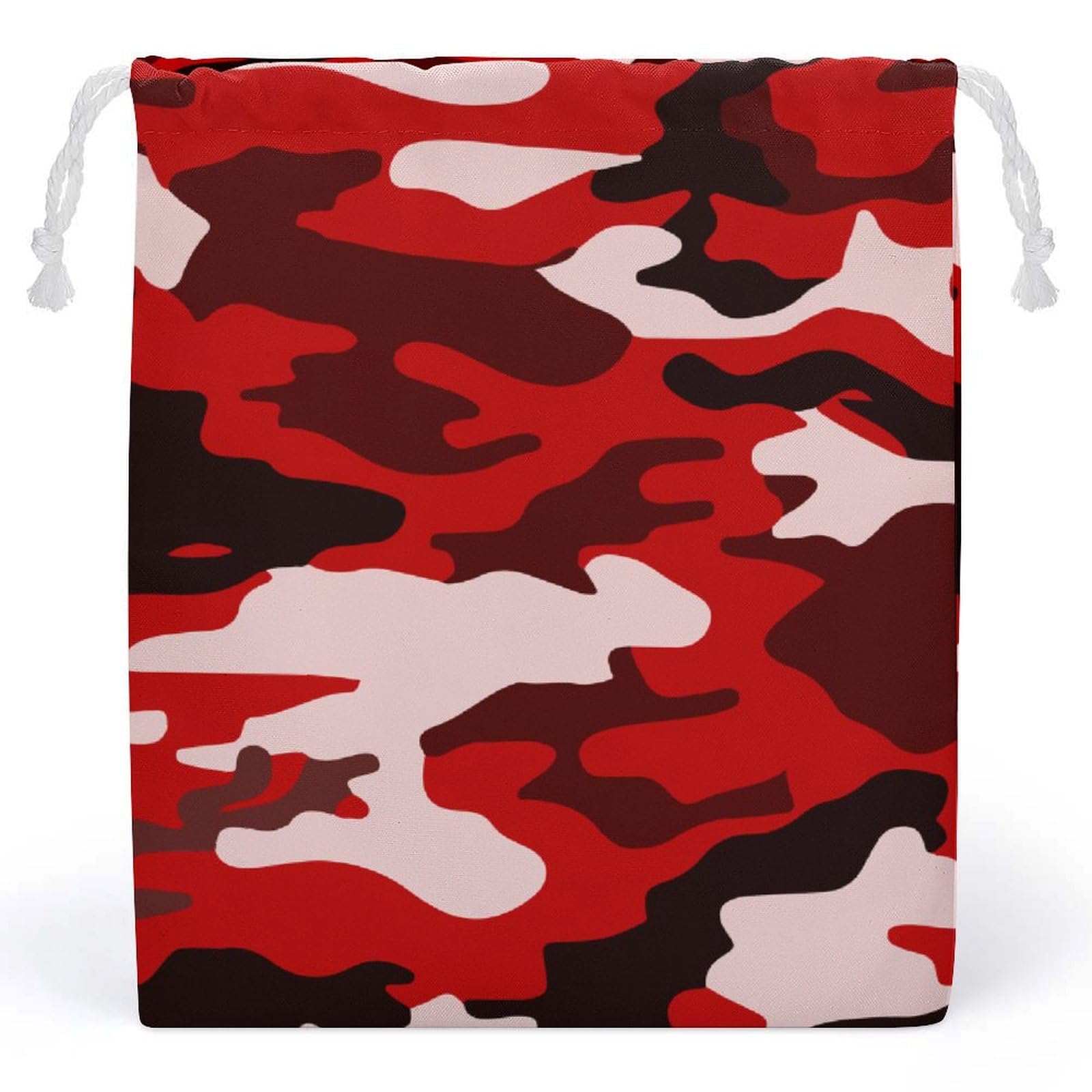Red & Black Camouflage Cute Muslin Drawstring Bags - Small Reusable Gift Pouches for Jewelry, Party Favors & Storage | Eco-Friendly Canvas Gift Bags for Weddings, Birthdays & Holidays