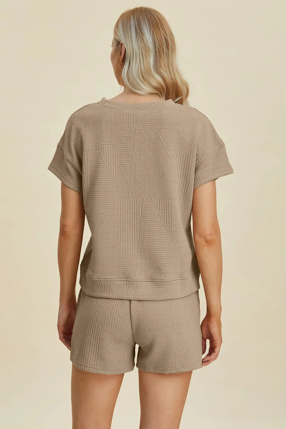 Double Take Full Size Textured Short Sleeve Top & Shorts Set - Women's Casual Summer Outfit for Beach, Yoga & Lounge Wear