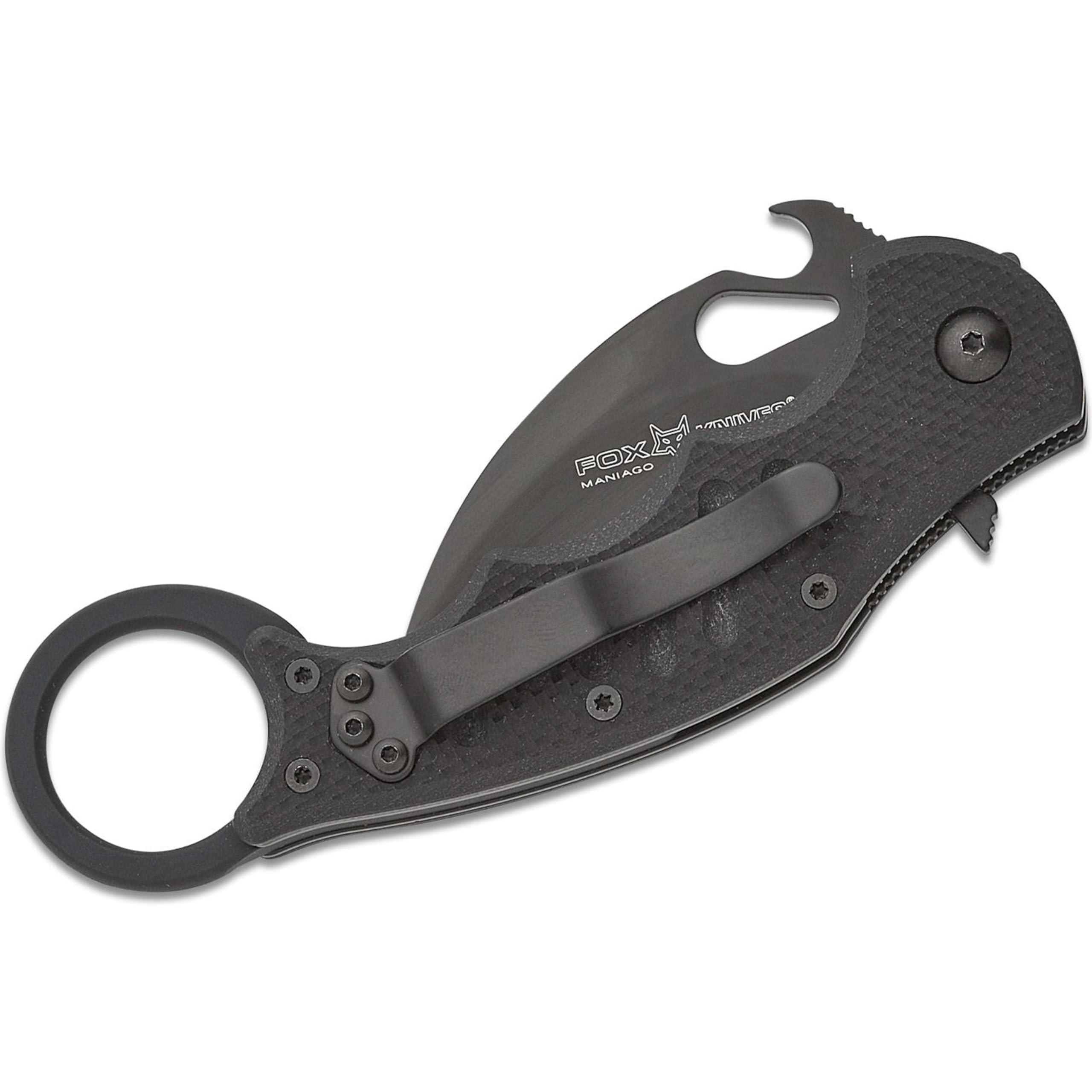 Fox FX-599 Folding Pocket Knife - N690Co Stainless Steel Blade, Black G10 Handle, Emerson Wave Opening, Liner Lock & Reversible Clip | EDC, Outdoor Survival, Camping & Tactical Use