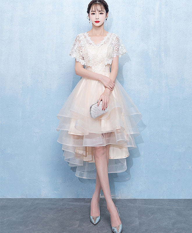 Elegant Champagne Tulle Lace Short Prom Dress - Homecoming Party Gown for Teens | Perfect for School Dances, Formal Events & Special Occasions