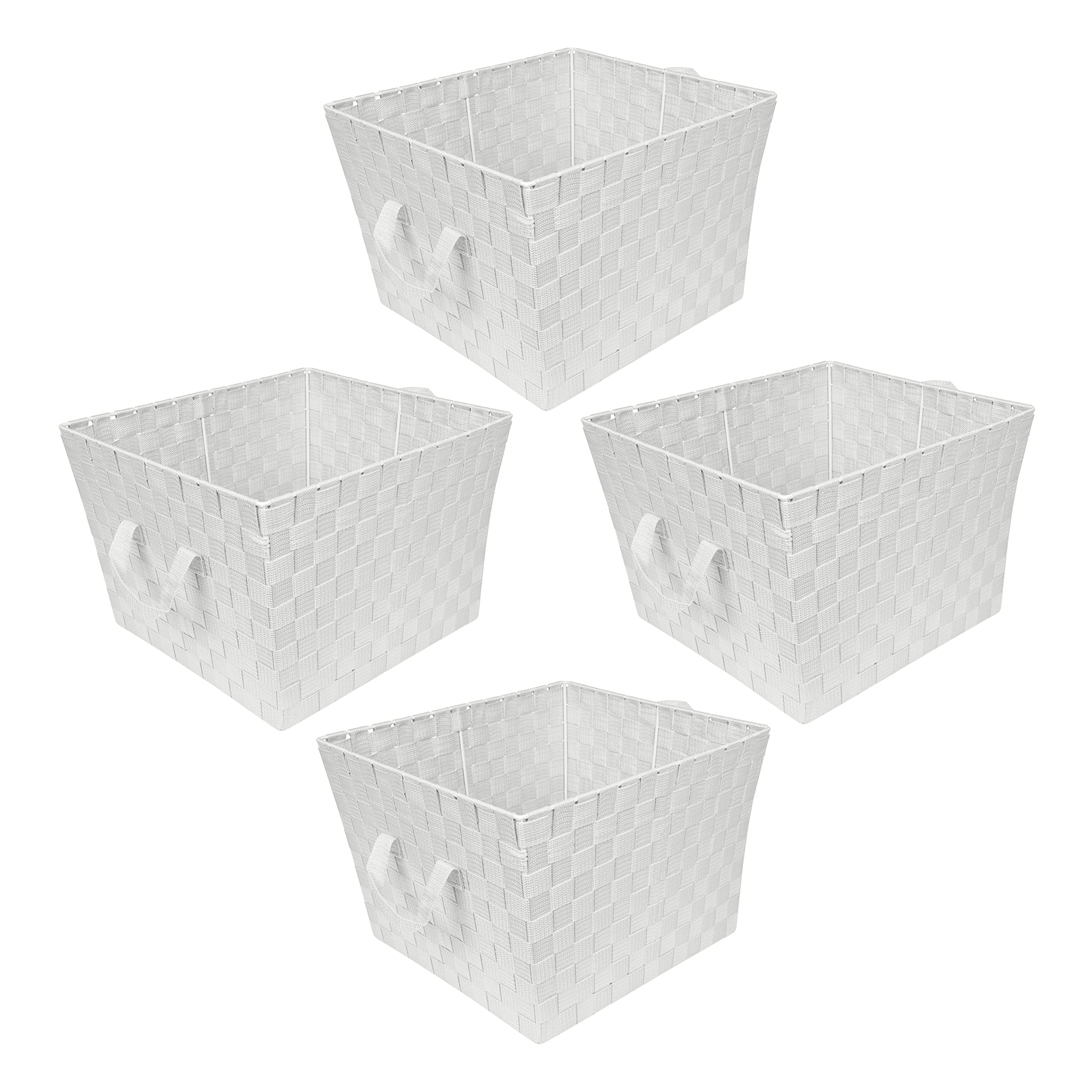 Large Woven Storage Tote Basket with 2 Handles - 4 Pack White Organizer for Closet, Bedroom, Bathroom & Nursery - Perfect for Toys, Accessories & Decorative Gift Storage