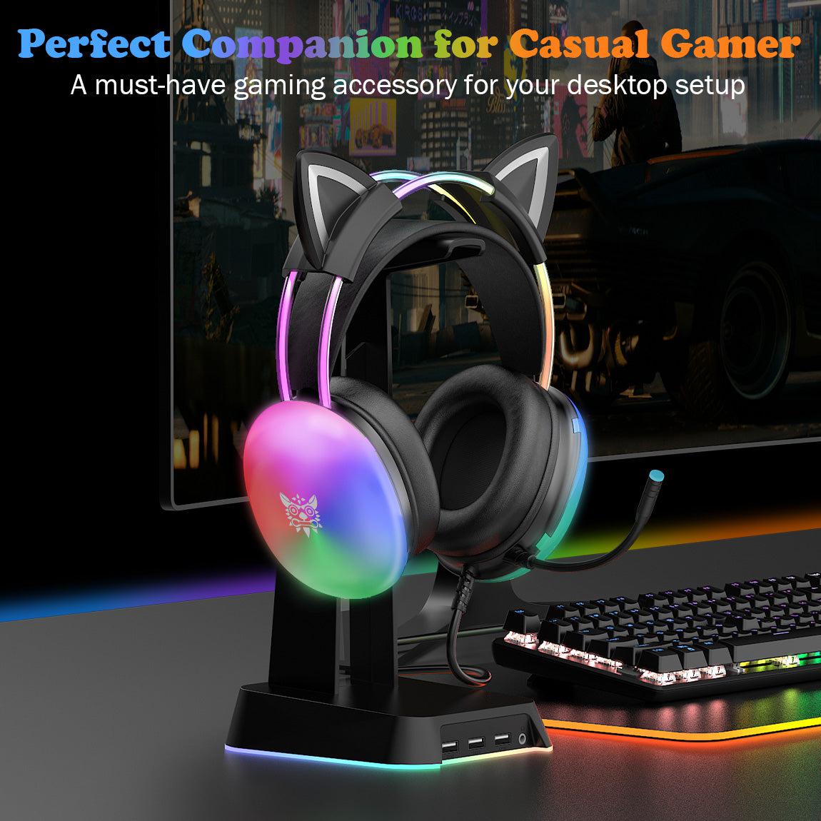 ONIKUMA X25 RGB Cat Ear Gaming Headset with Microphone - Wireless Over-Ear Headphones for PC, PS4, PS5, Switch - Cute LED Light Gaming Headphones for Girls, Streaming, Live Broadcasting
