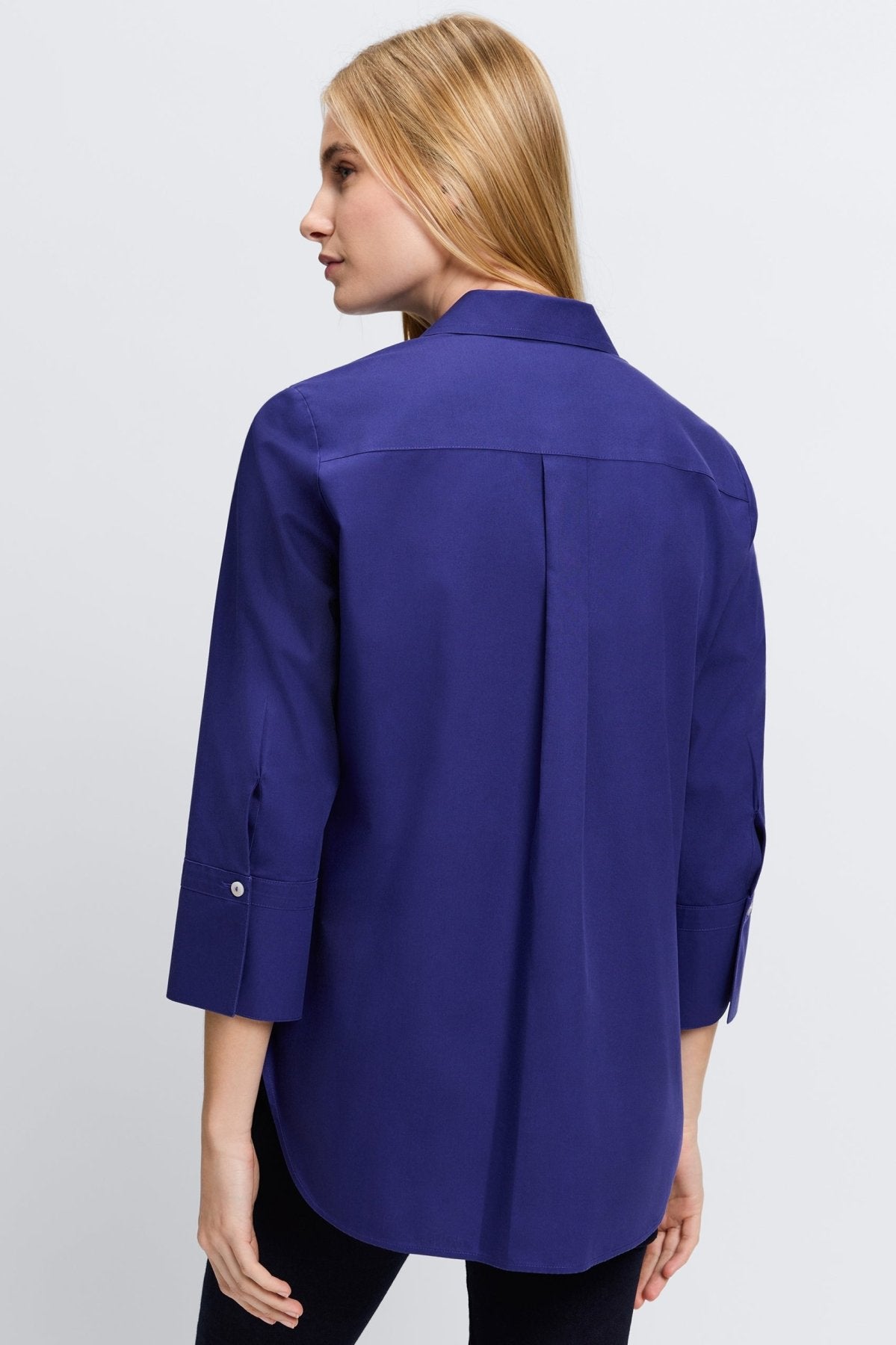 Madison No Iron Pinpoint 3/4 Sleeve Tunic Shirt for Women - Wrinkle-Free Office Wear & Casual Outfits - Perfect for Work, Travel and Everyday Comfort