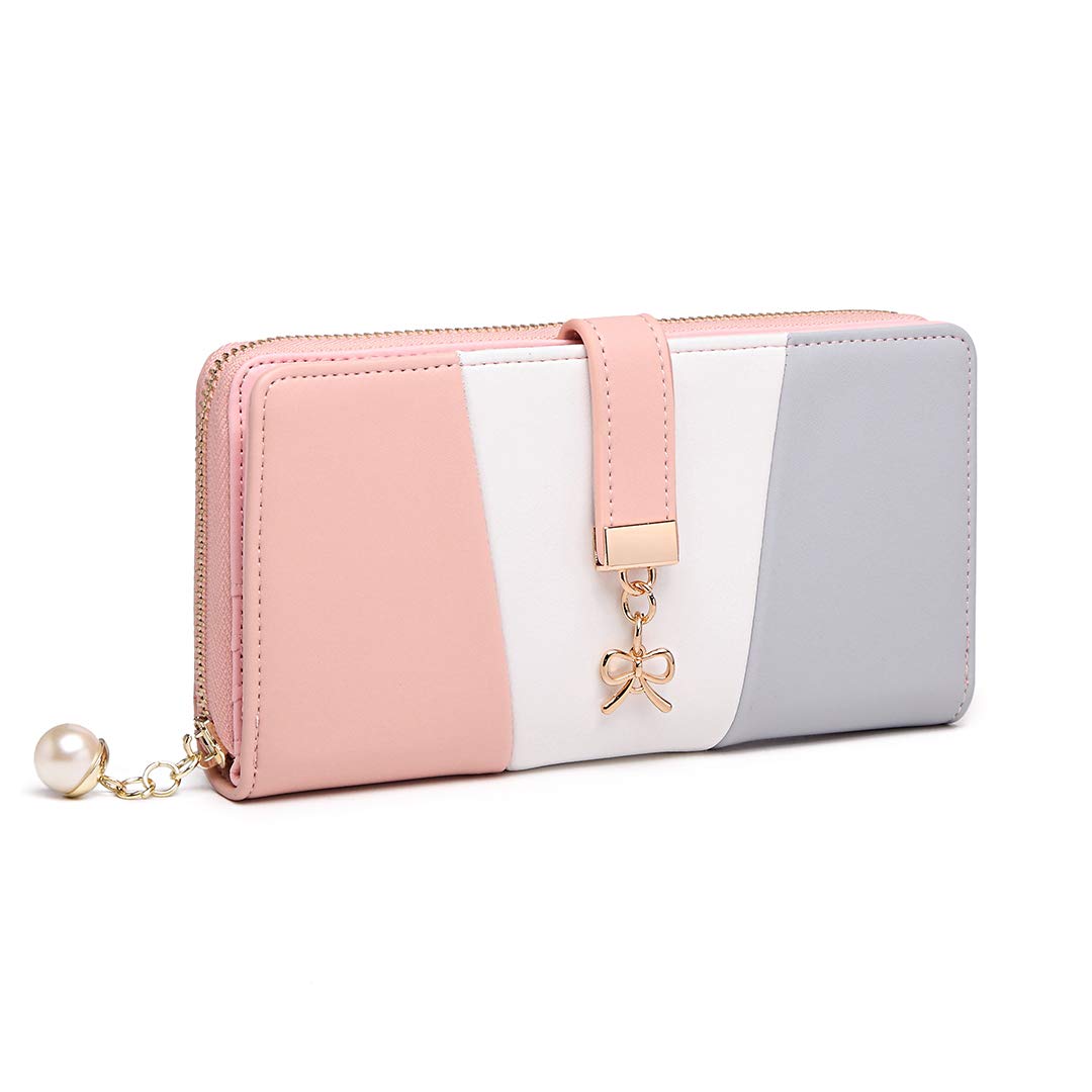 Miss Lulu Women's Tri-Color Long Wallet Clutch Purse - Roomy Capacity & Stylish Design for Everyday Use, Travel & Special Occasions