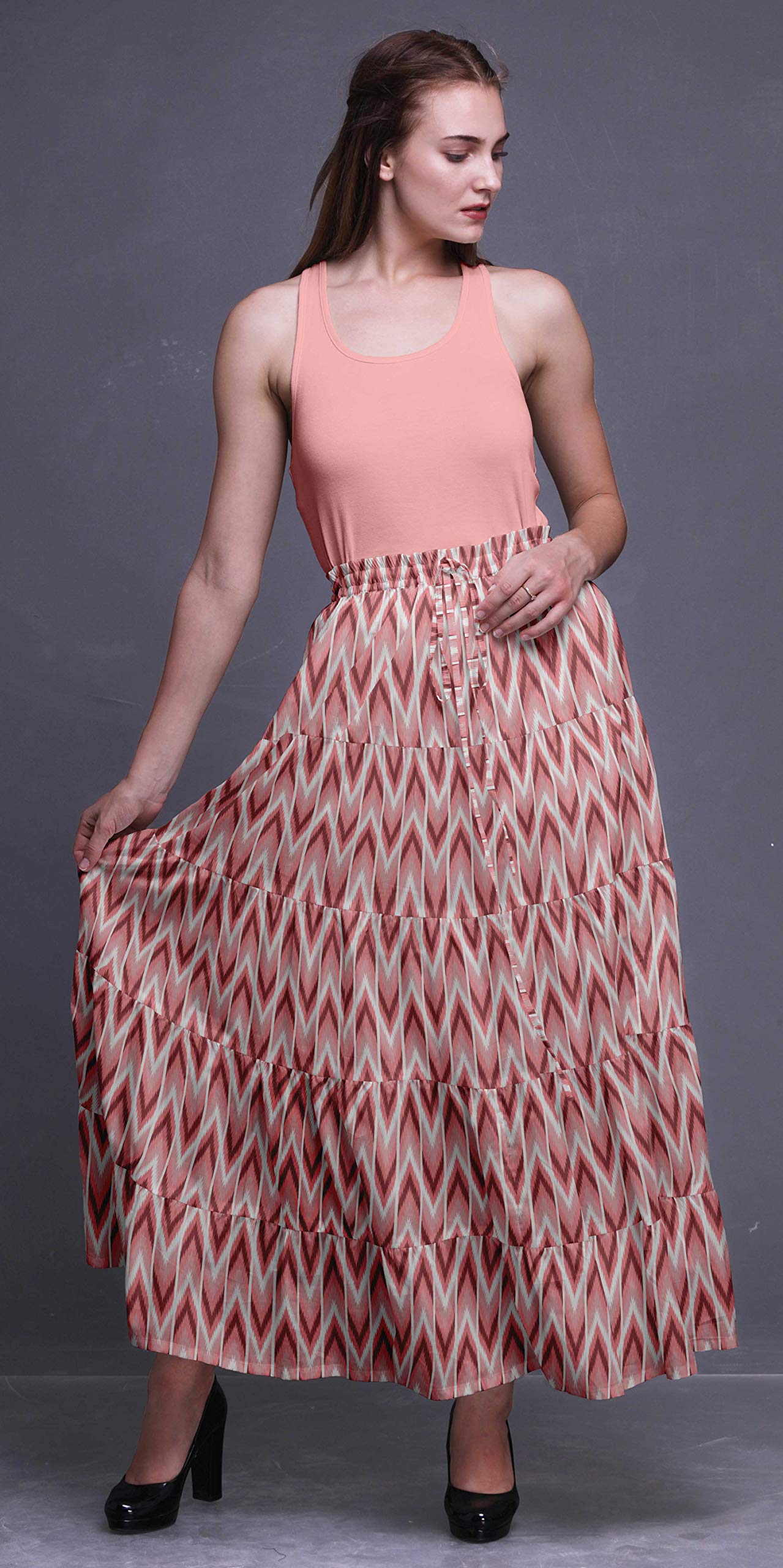 Boho Printed Tiered Maxi Skirt for Women - 100% Cotton Long Length 5-Tier Flowy Skirt | Perfect for Beach Vacations, Music Festivals & Summer Outfits