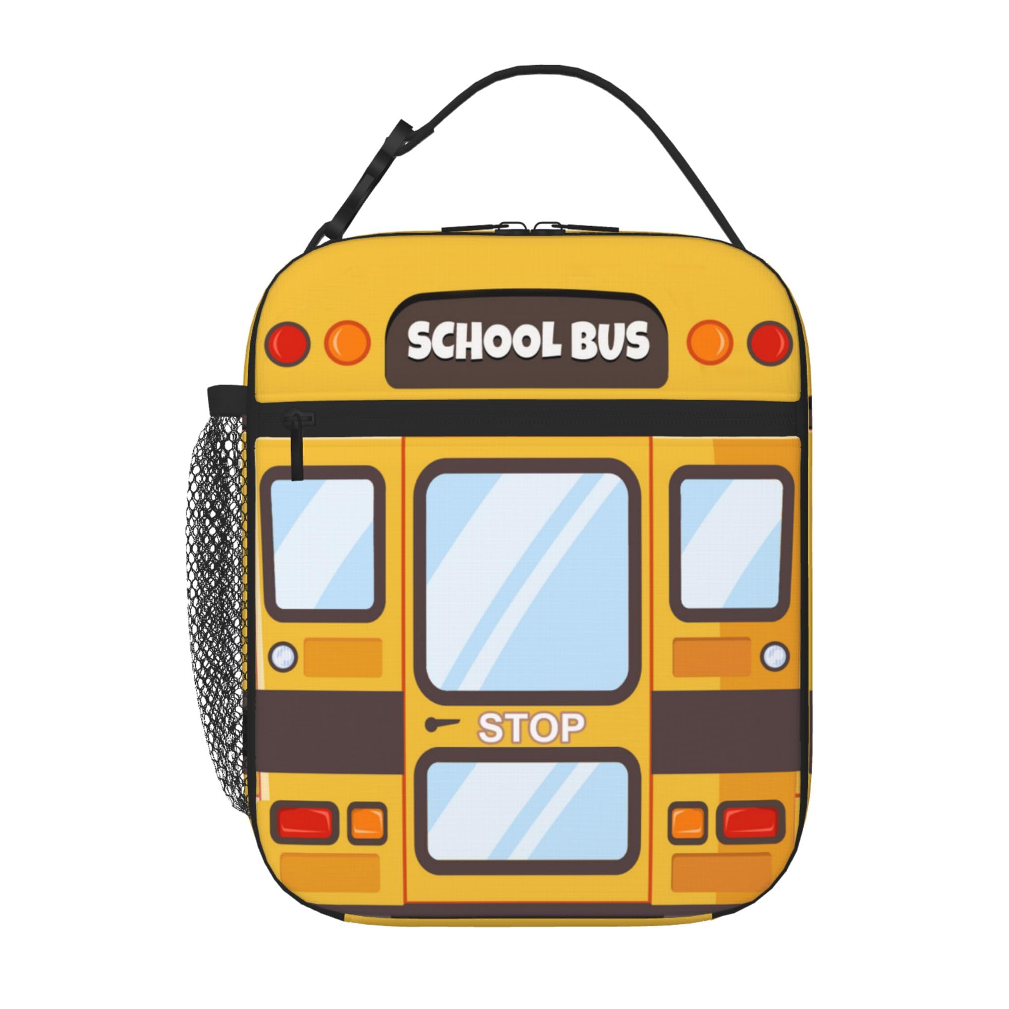 Insulated Reusable Kids Lunch Box for Boys & Girls - Leakproof High Capacity School Lunch Bag with Pockets, Thermal Cooler Sack for Picnic, Camping, Travel & Daily School Use (School Bus Design)
