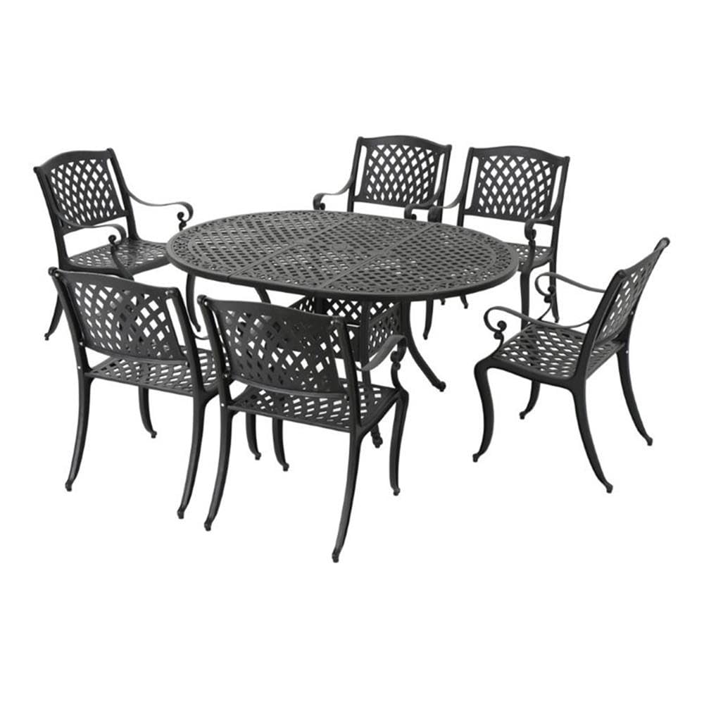 7-Piece Outdoor Patio Furniture Set - Aluminum Dining Table & Chairs with Coffee Table - Black Sand Finish - Perfect for Garden, Poolside, Backyard & Outdoor Entertaining