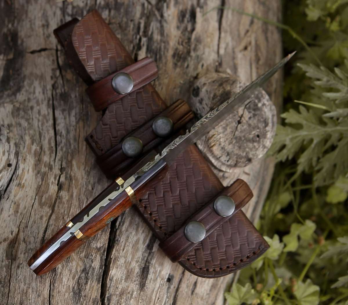 Premium Damascus Steel Camping Knife with Rosewood Handle - Outdoor Survival, Hunting, and Bushcraft Essential