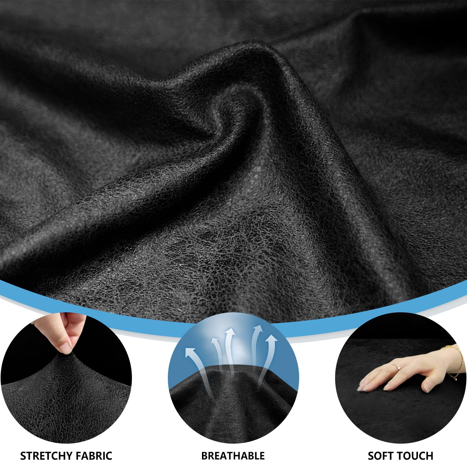 Recliner Chair Covers 4-Piece Set - Black Leather Look with Pockets for Living Room