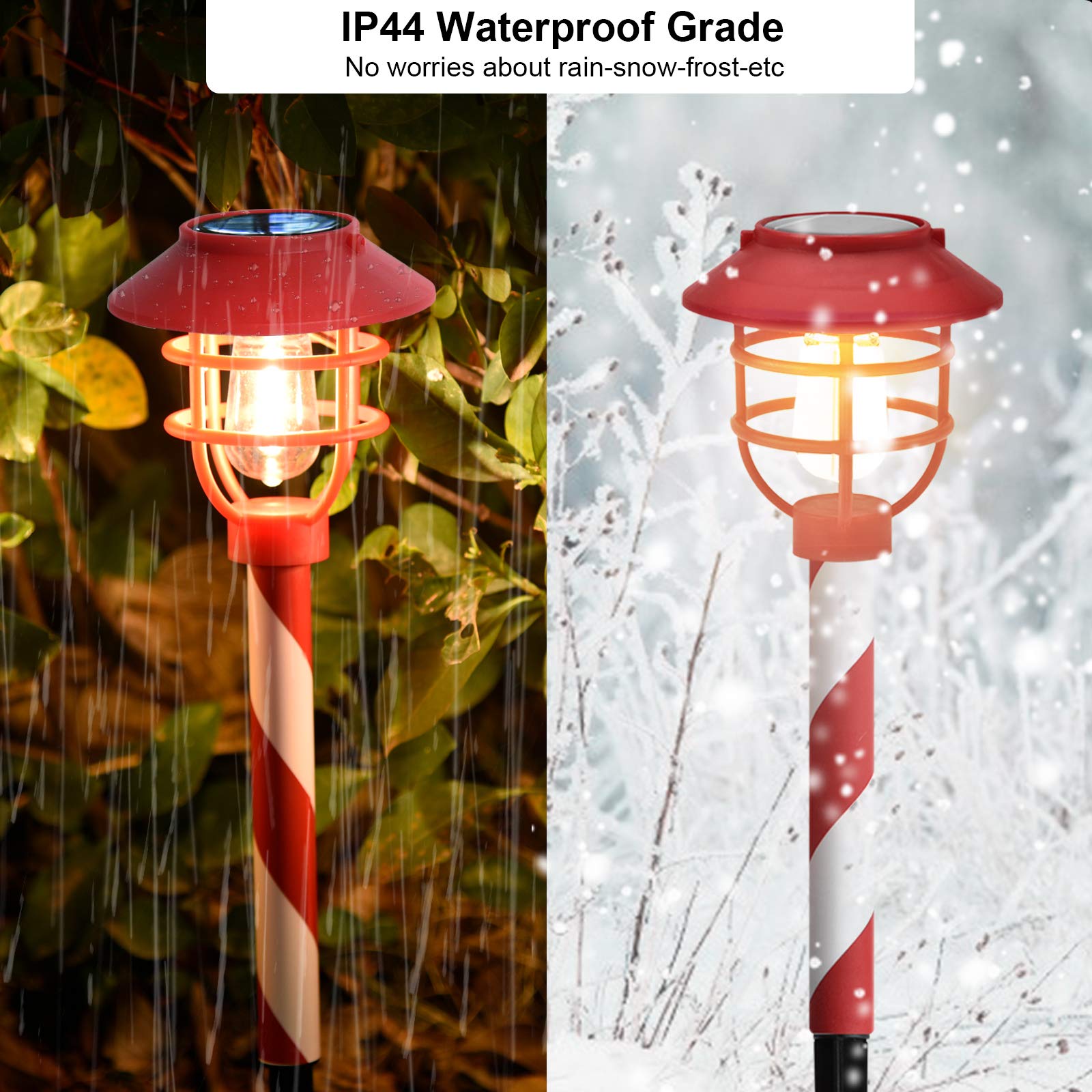 6 Pack Solar Pathway Lights Outdoor - Waterproof LED Garden Stake Lights with Auto On/Off, Warm White & Red - Perfect for Yard, Patio, Driveway, Walkway, and Landscape Lighting