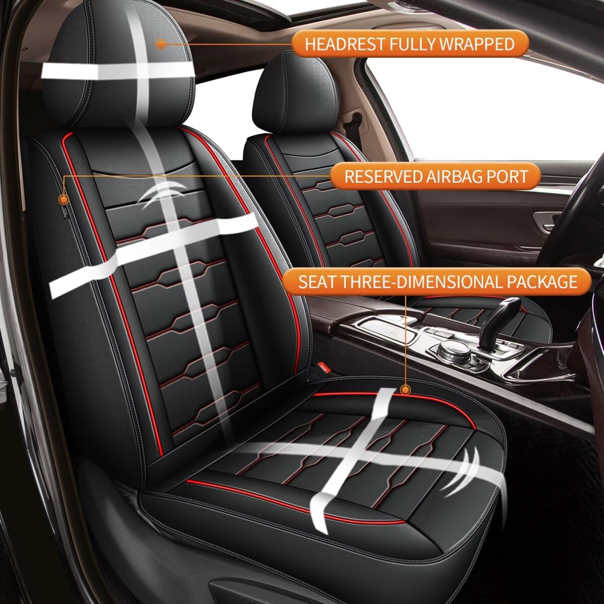 Premium Faux Leather Car Seat Covers for Honda Insight 2010-2025 - Custom Fit, Airbag Compatible, 2-Piece Front Seat Protectors (Black & Red) - Enhanced Comfort & Style for Daily Commutes & Road Trips