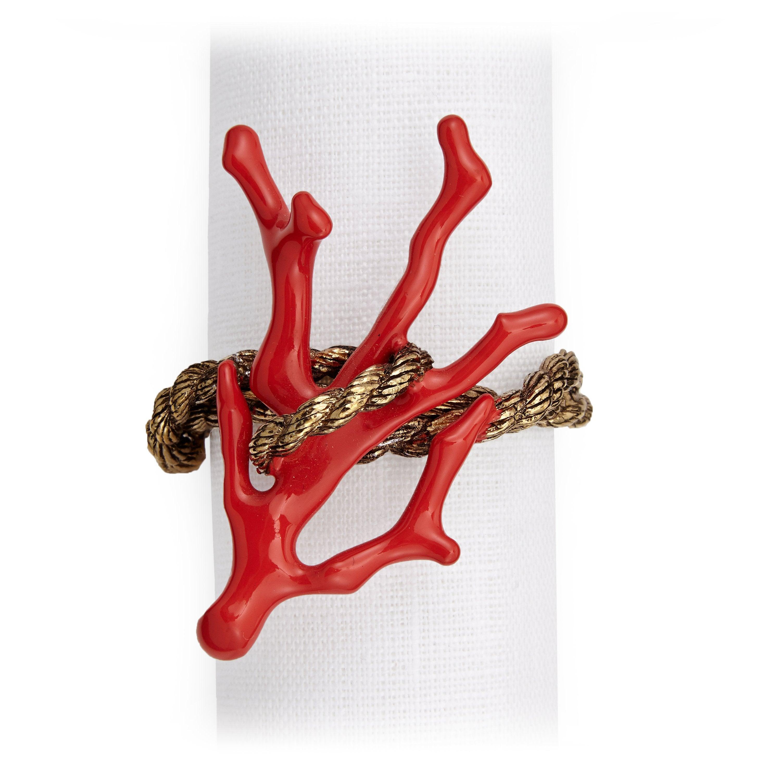 Elegant Gold Coral Napkin Rings - Set of 4 for Wedding, Dinner Party & Holiday Table Decor