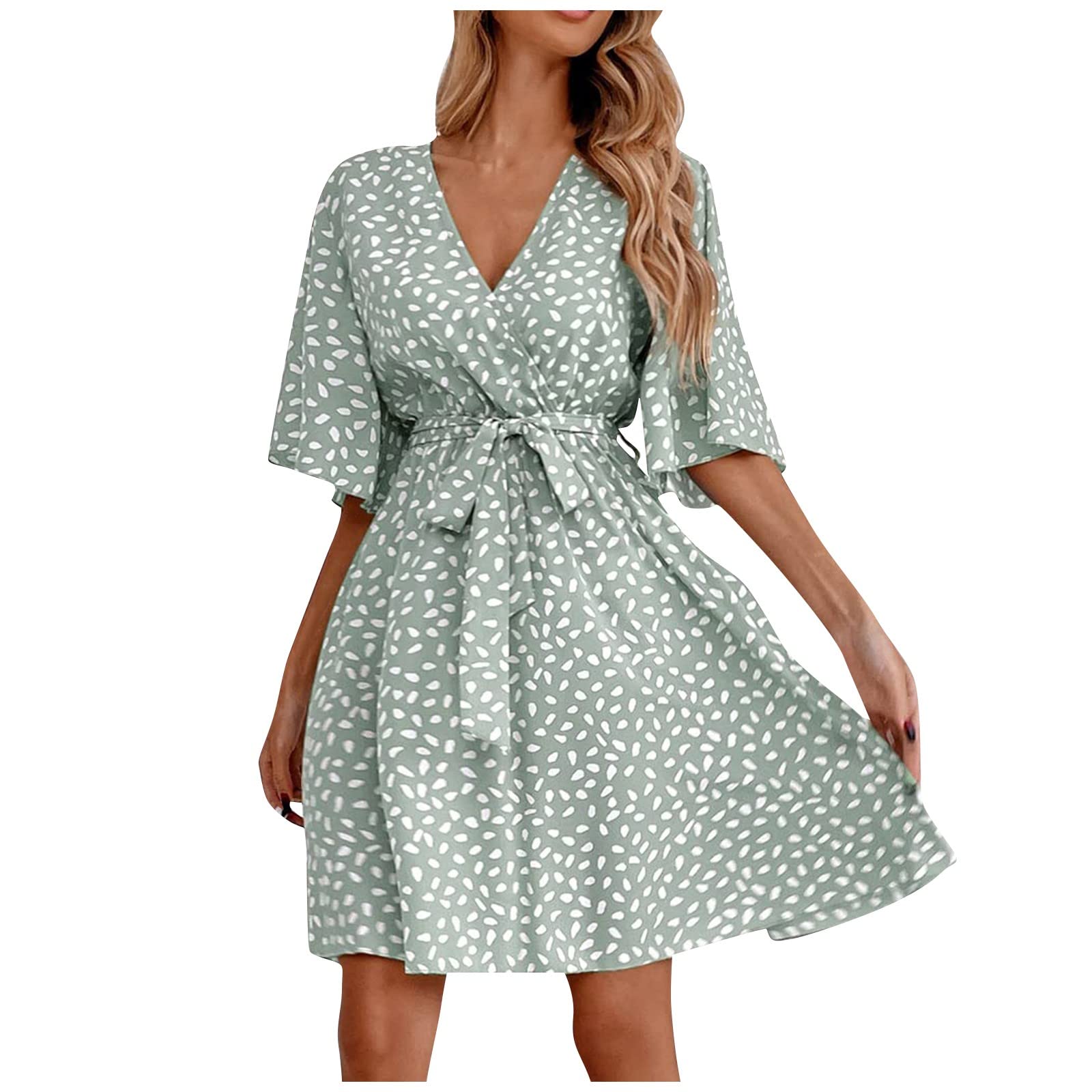 Women's Casual Short Sleeve Ruffle Dress with Empire Waist - Elegant Boho Sundress for Summer, Beach, Party & Club Wear | Sexy Flowy Dress for Vacation, Date Night & Outdoor Events