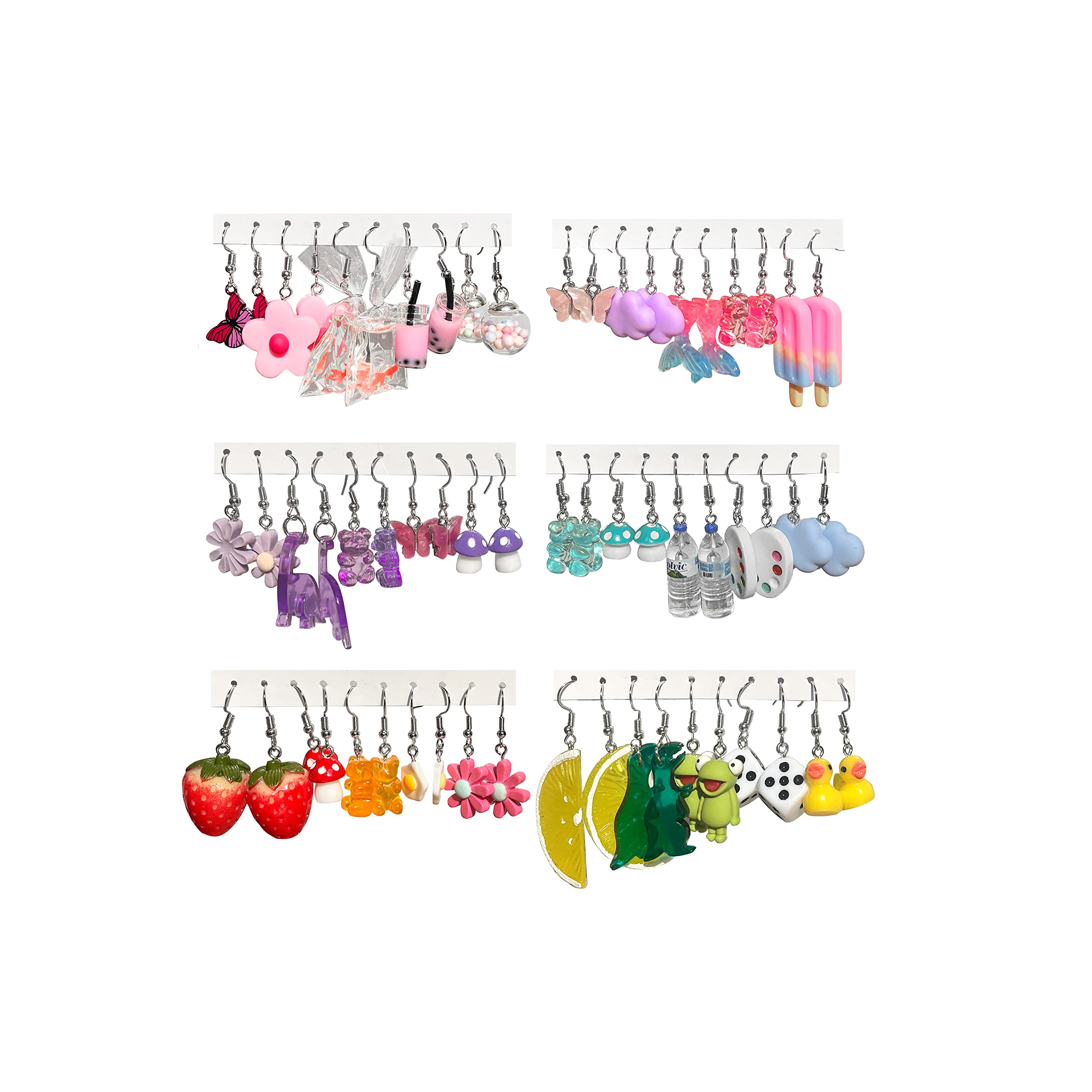30-40 Pairs Whimsical Cute Funny Earrings - Gummy Bear, Duck, Mushroom, Fruit & Flower Dangle Drop Earrings for Women | Trendy Aesthetic Food & Animal Earrings Bulk Set | Perfect for Parties, Gifts & Everyday Fashion Accessories