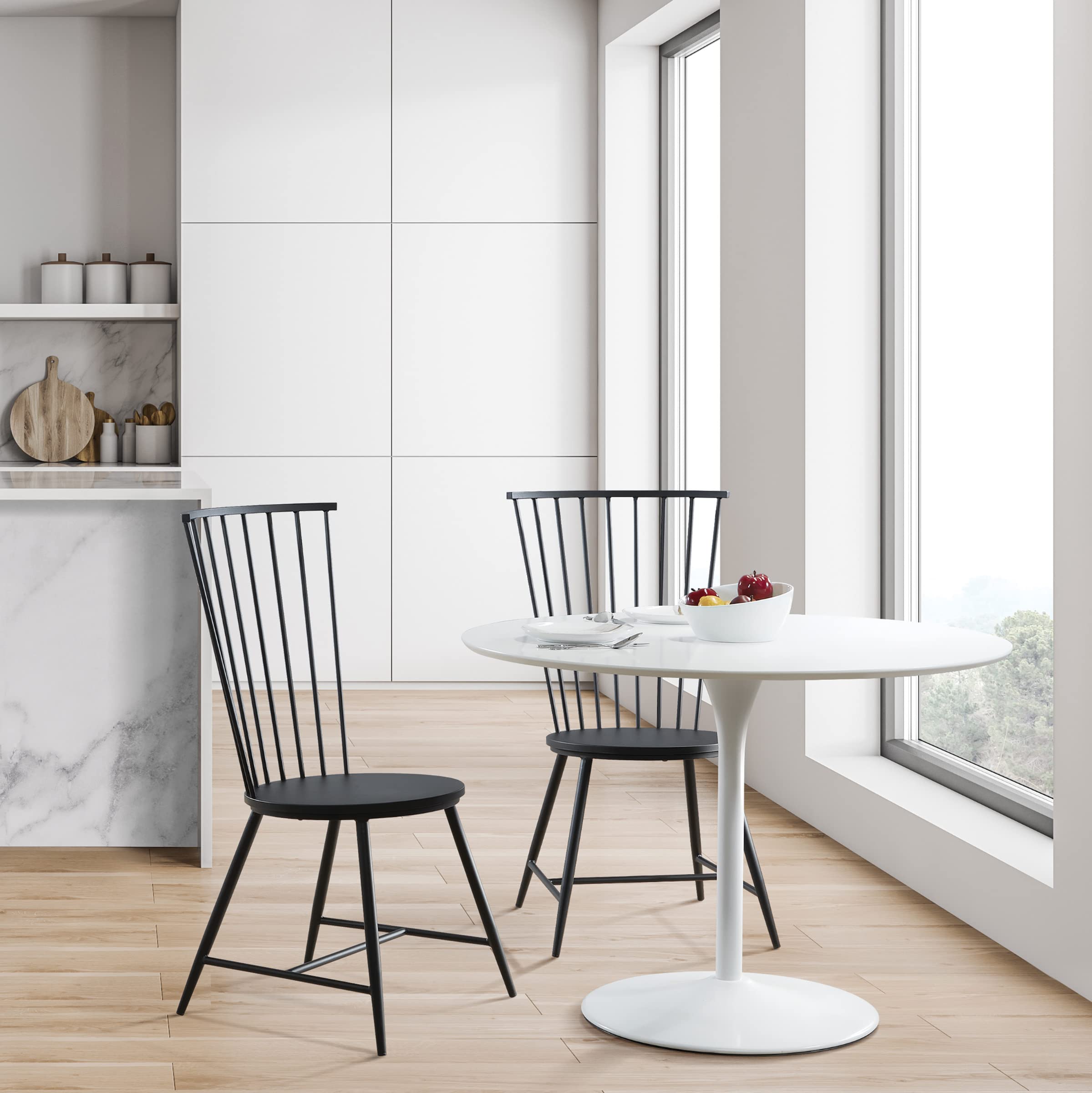 OSP Home Furnishings Bryce Metal Dining Chair with Curved Back - Black Finish - Modern Kitchen & Dining Room Furniture for Indoor Use