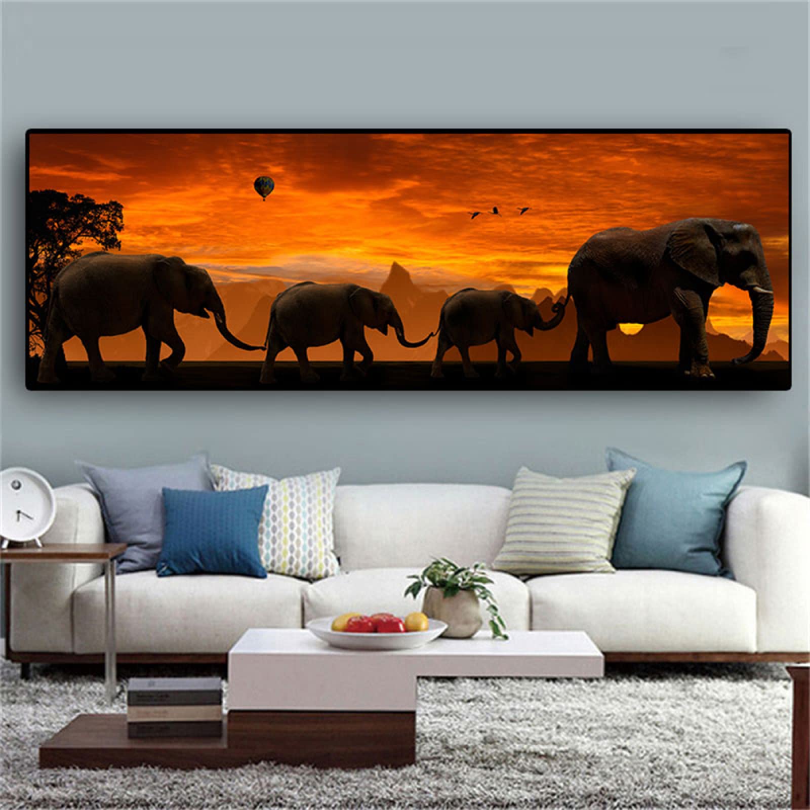 African Wildlife Canvas Painting - Elephant Group Wall Art Prints for Living Room Decor, Landscape Pictures | Perfect for Home, Office & Nursery Wall Decor