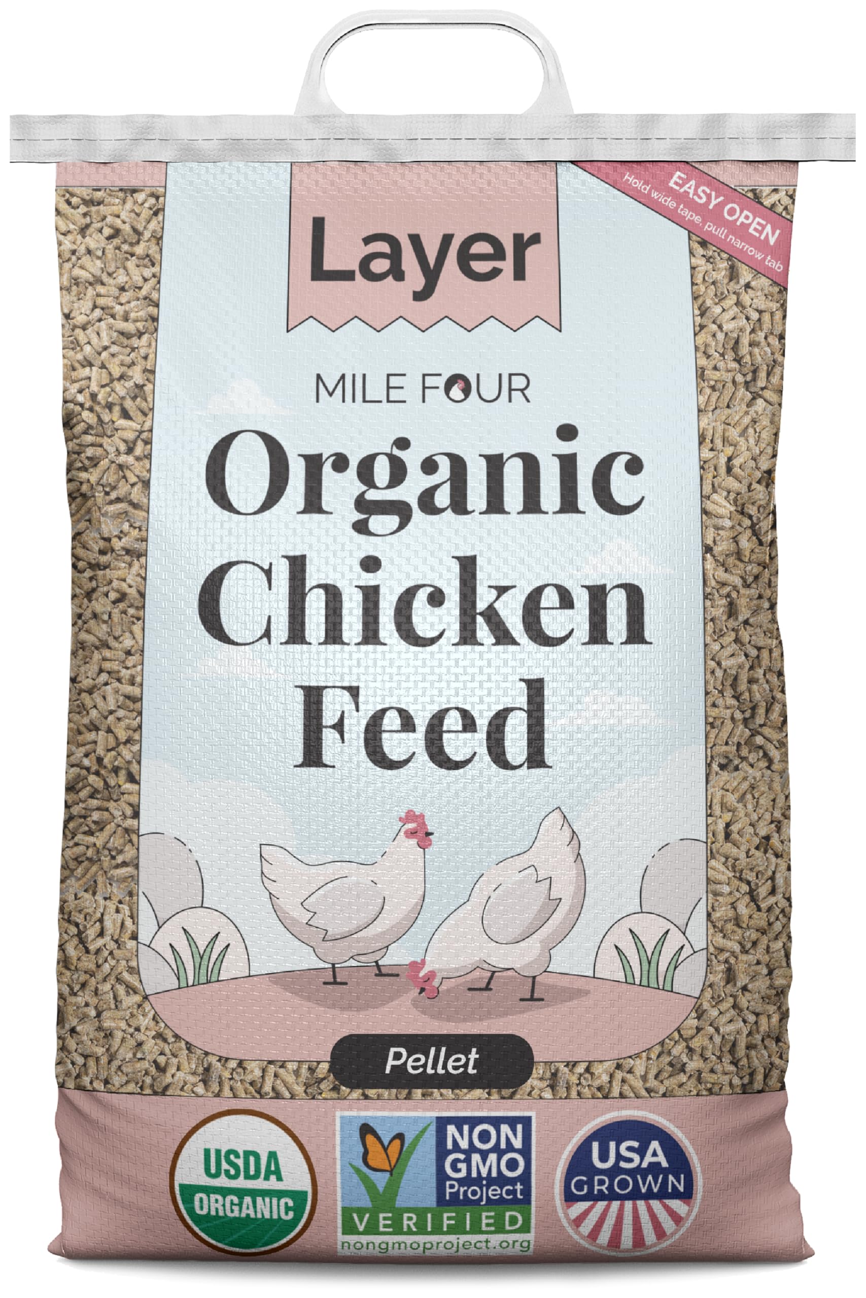 Organic Non-GMO Chicken Feed - 16% Protein Layer Pellets, Corn-Free & Soy-Free, USA Grown, 46lb Bag - Healthy Nutrition for Egg-Laying Hens - Perfect for Backyard Chicken Coops & Small Farms
