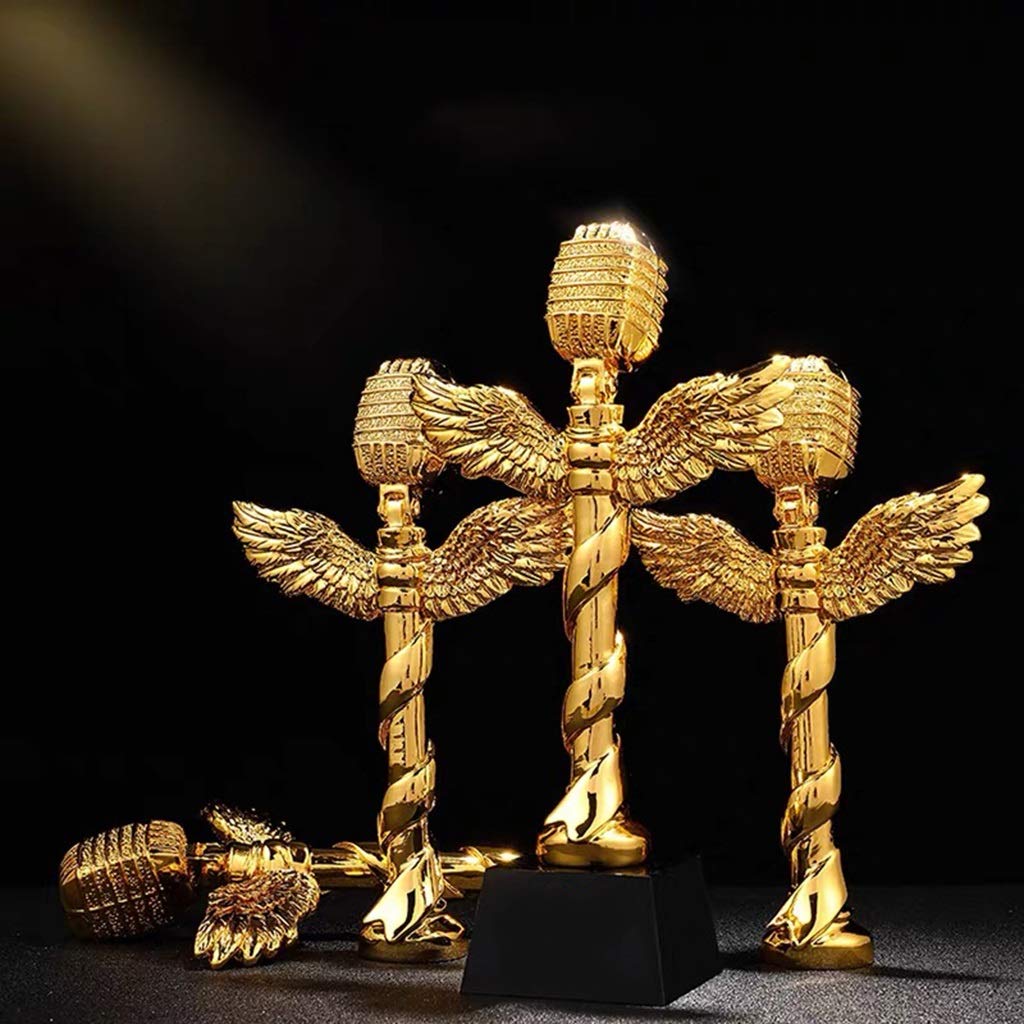 BOFANGSM Golden Microphone Trophy - Award for Music Competition, Host, Speech - Elegant Home & Office Decoration - Perfect for Events, Ceremonies, and Gift Giving