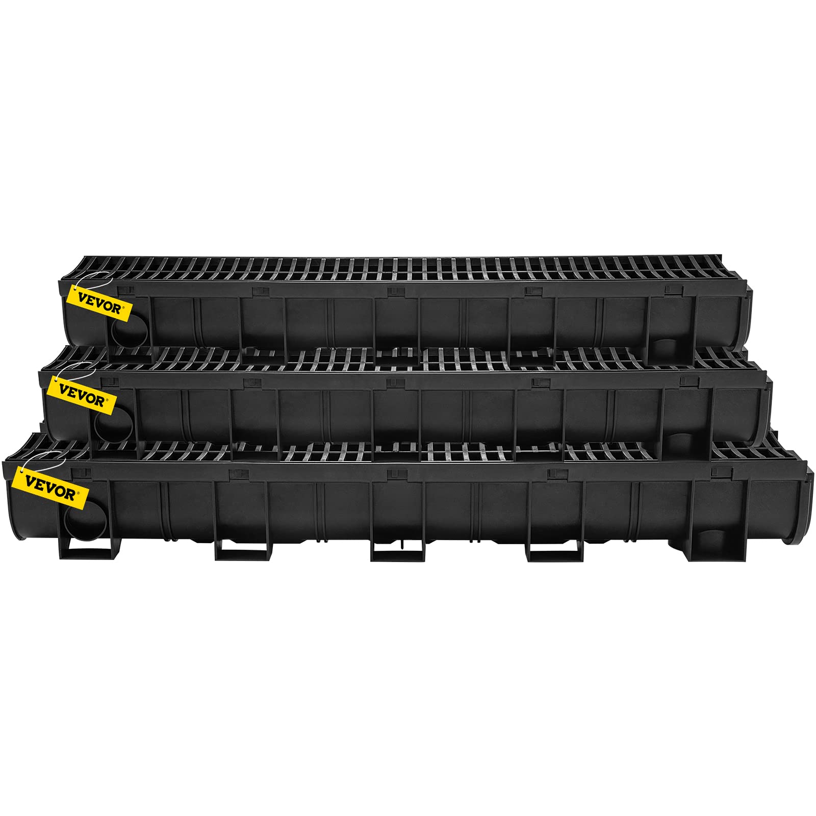 VEVOR 5.9x5.1-Inch HDPE Trench Drain System with Plastic Grate - Heavy Duty Channel Drainage for Garden, Driveway, Patio & Yard (6 Pack) - Perfect for Water Runoff Control and Landscape Drainage Solutions