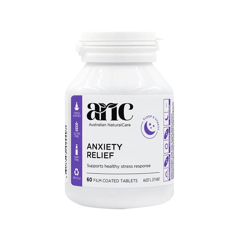 Australian Natural Care Anxiety Relief 60 Tablets - Herbal Stress & Nervous System Support Supplement for Adults - Perfect for Work Stress, Travel Anxiety & Daily Relaxation
