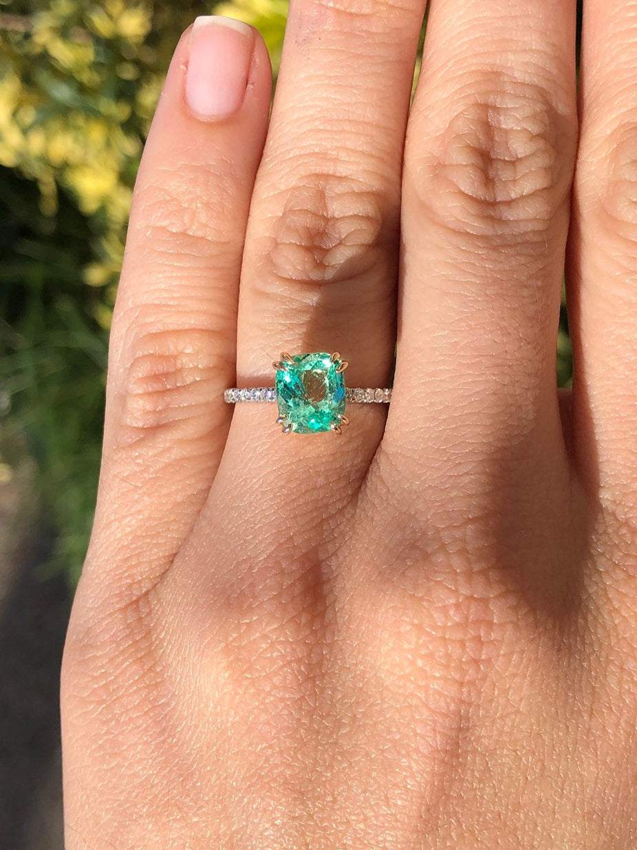 2.30tcw Cushion Cut Natural Emerald & Diamond Accent 14K Gold Engagement Ring for Women – Perfect for Proposals, Anniversaries & Bridal Jewelry