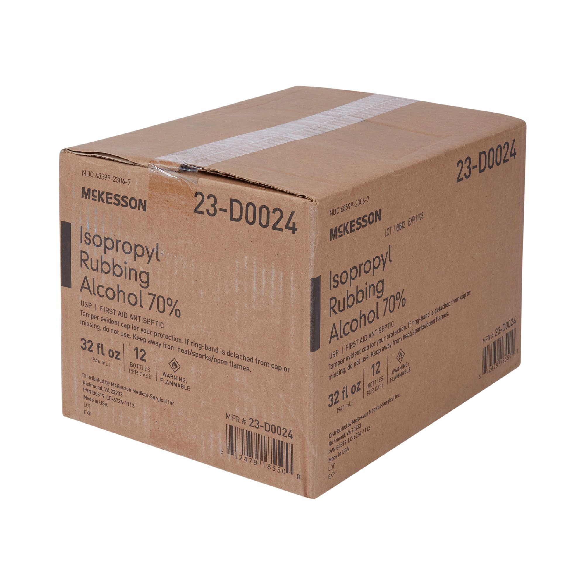 McKesson 70% Isopropyl Rubbing Alcohol USP - 12 Pack of 32 oz Bottles | First Aid Antiseptic for Wound Cleaning, Sanitizing Surfaces & Medical Use