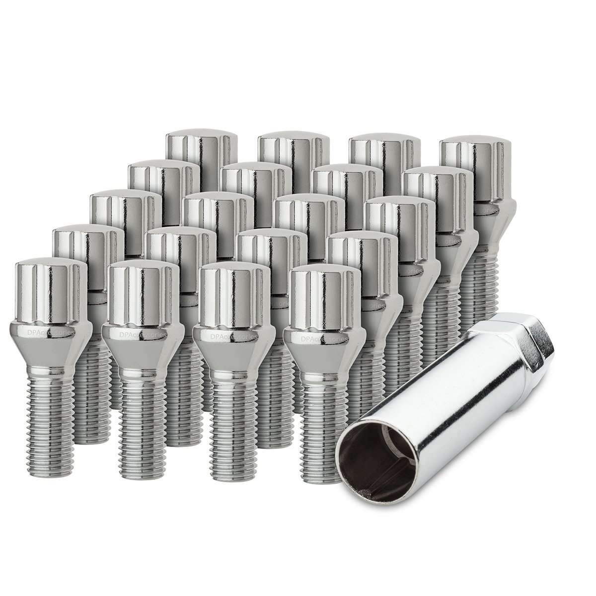 20 Chrome 14x1.5B Spline Lug Bolts for Aftermarket Wheels - 27mm Shank for Car Customization
