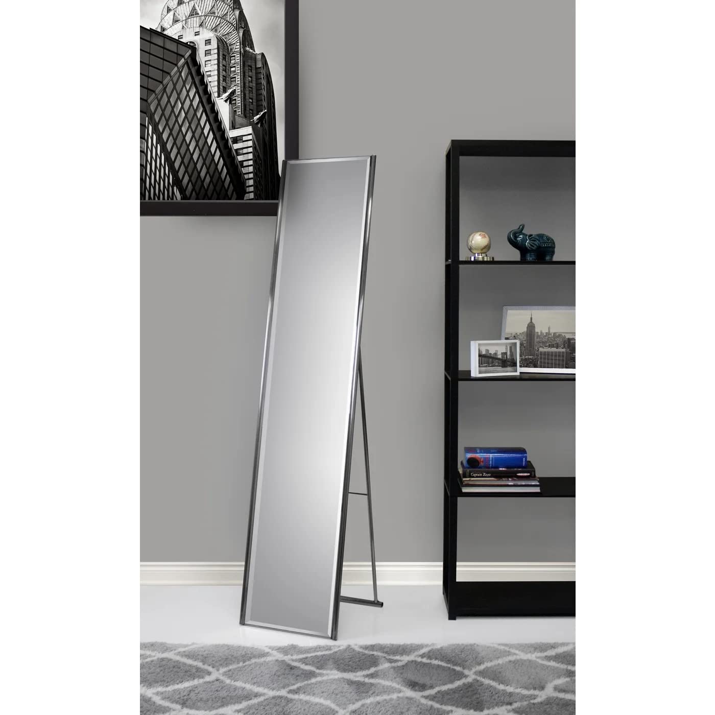 Adesso Alice Full Length Mirror - Modern Satin Steel Folding Frame Standing Mirror for Bedroom, Living Room & Dressing Room | Elegant Home Decor & Space-Saving Design