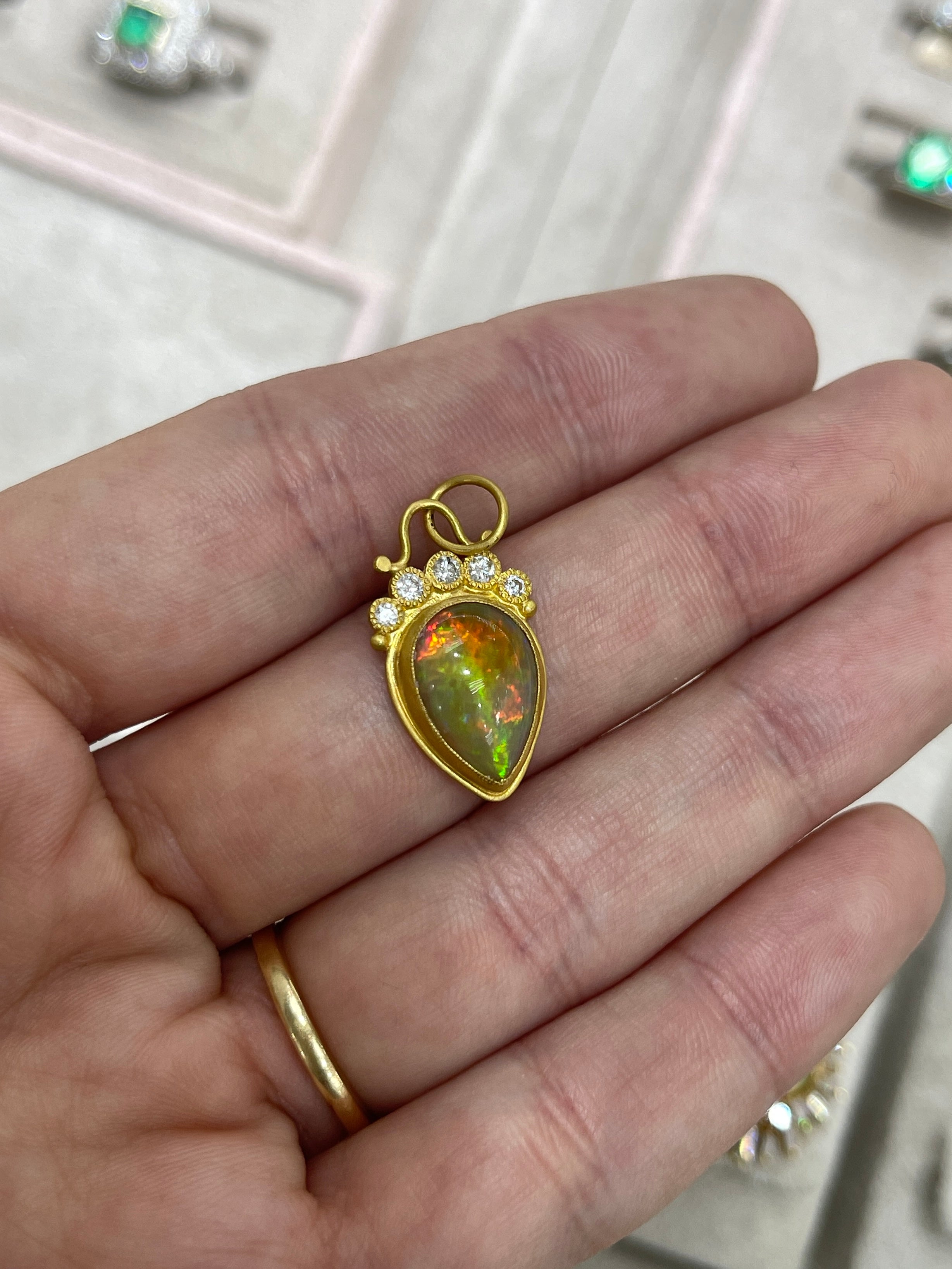 4.13tcw 24K Gold Crystal Opal & Diamond Tiara Pendant Necklace - Elegant Bridal Jewelry for Weddings, Prom & Special Occasions