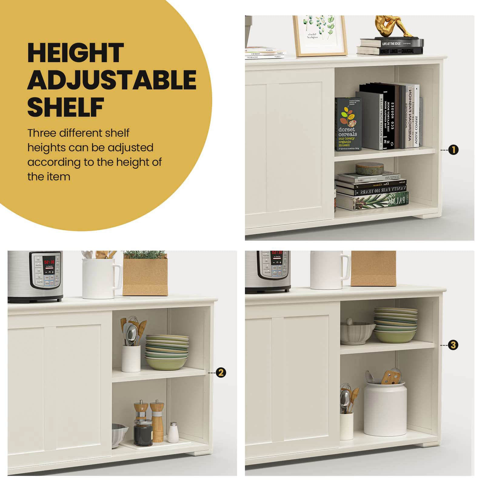 NAFORT Sideboard Buffet Cabinet with Adjustable Shelves & Sliding Doors - Stackable Kitchen Storage Cabinet for Dining Room, Entryway, Living Room - Cream White Modern Furniture for Home Organization