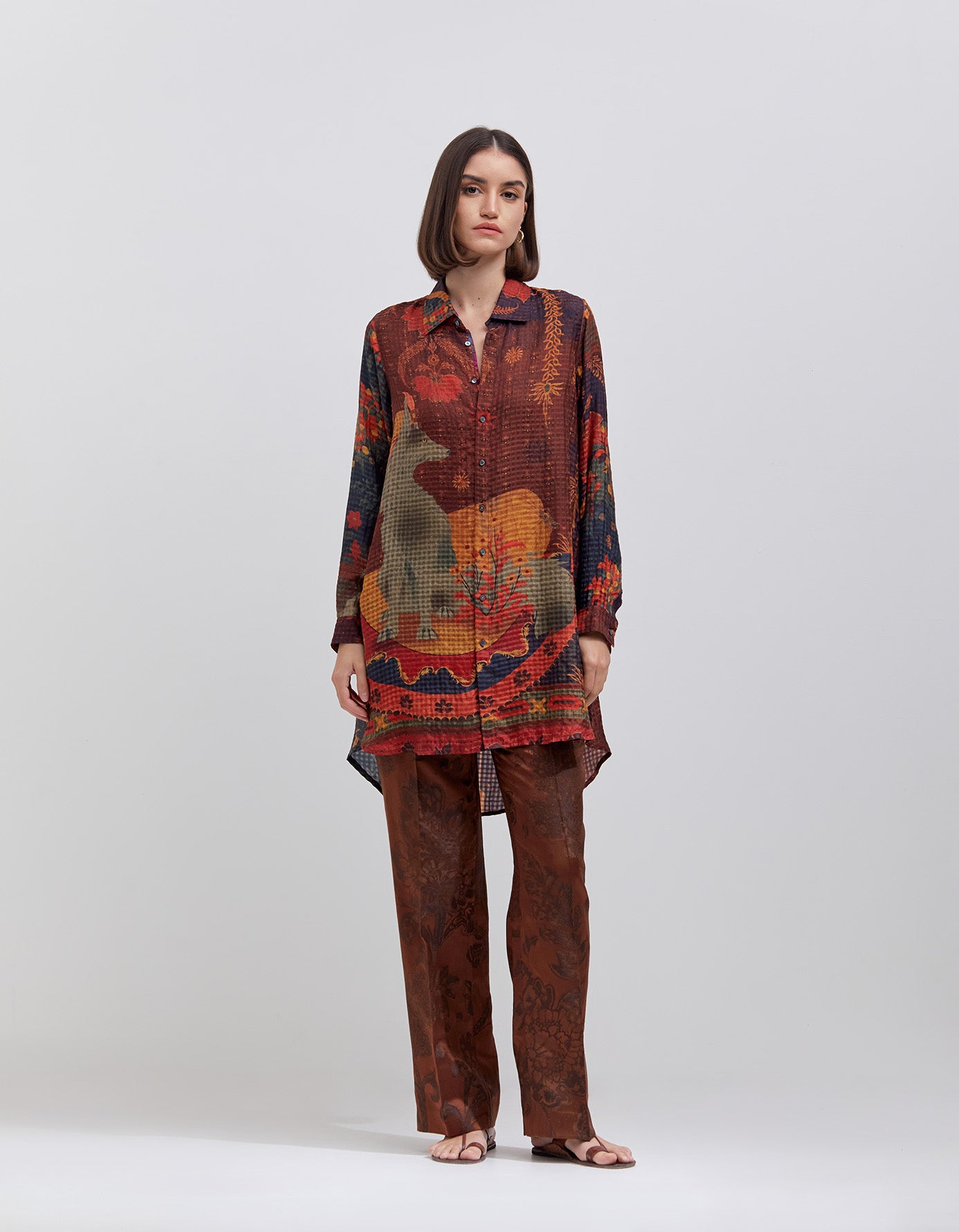 Oversized Silk Checkered Shirt in Terracotta - Elegant & Comfortable for Casual Outings & Office Wear