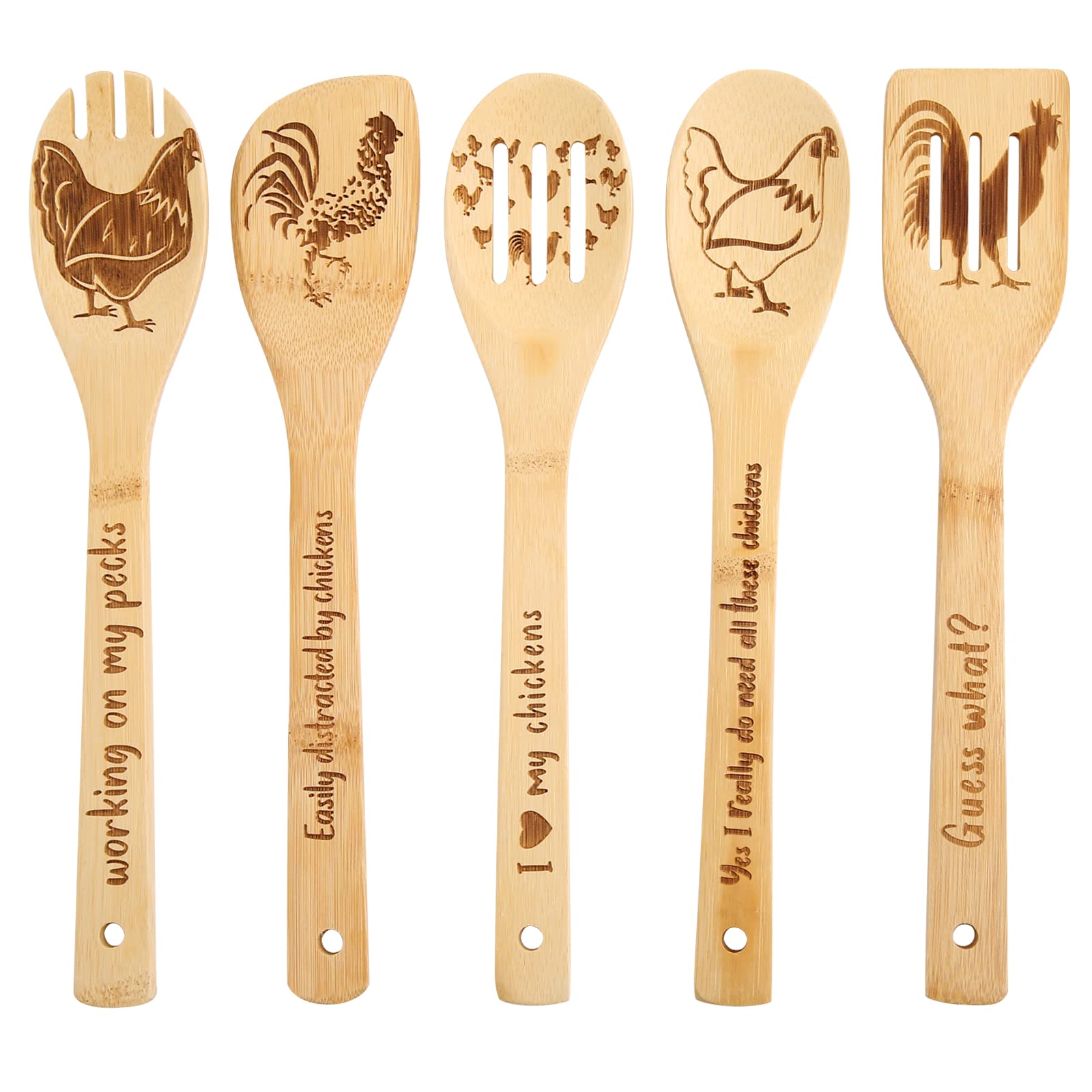 Pioneer Woman Wooden Chicken Spoons - Funny Chicken-Themed Cooking Utensils & Kitchen Decor, Unique Gifts for Chicken Lovers & Rooster Enthusiasts - Perfect for Farmhouse Kitchens, Chicken Coop Decor & Chicken Mom Gifts
