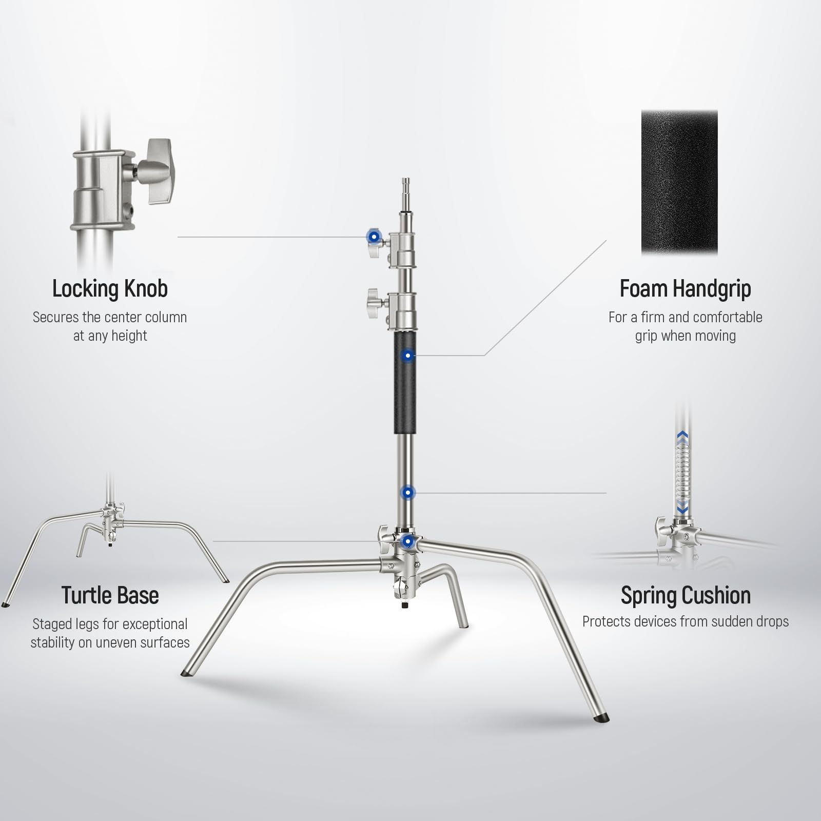 NEEWER Pro 100% Stainless Steel Heavy Duty C Stand with Boom Arm - 68