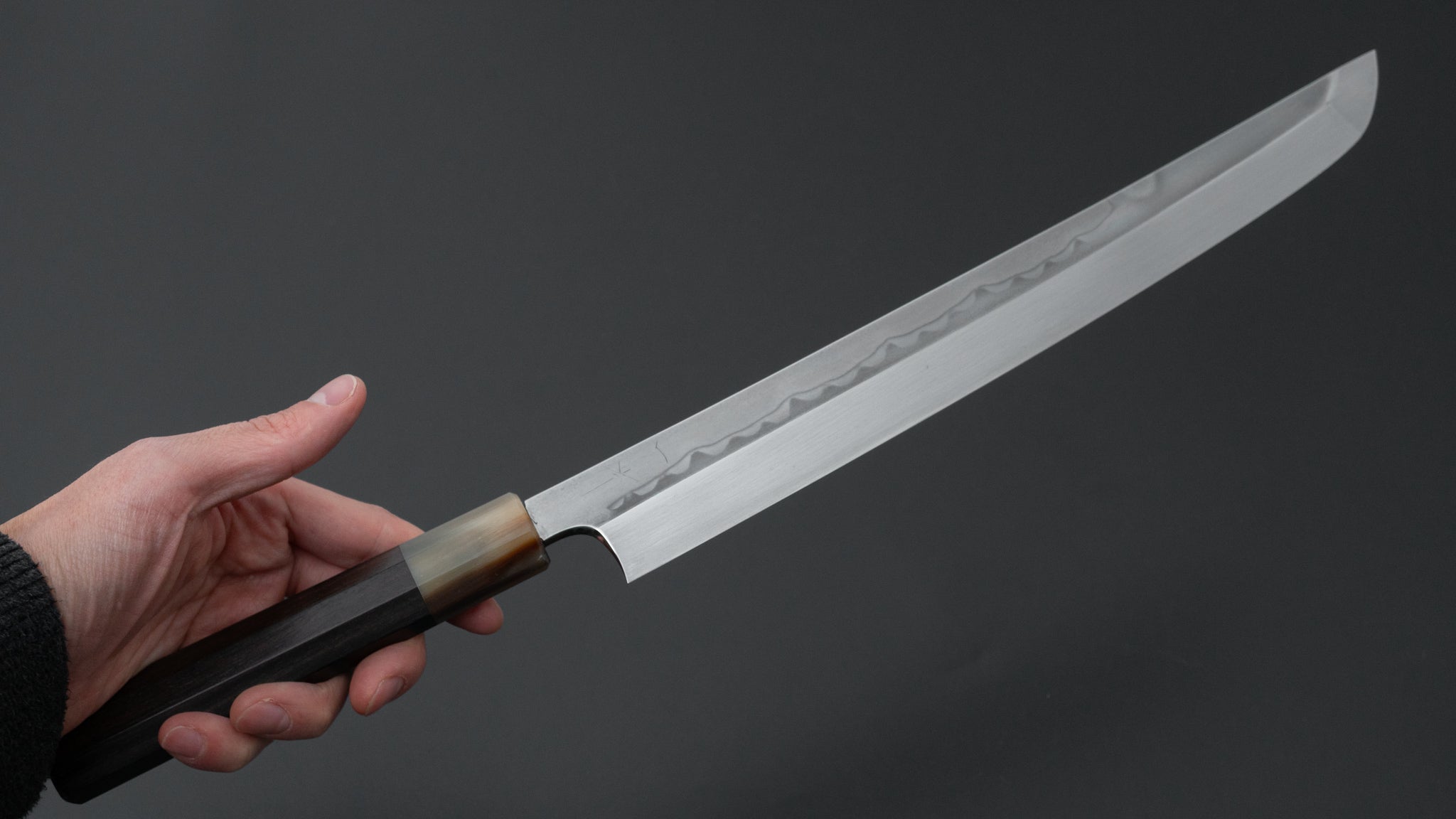 Hitohira Togashi White #1 Sanbonsugi Mizu Honyaki Yanagi Sakimaru 300mm Japanese Chef Knife with Taihei Makassar Ebony Handle & Saya - Premium Sushi & Sashimi Knife for Professional Chefs & Home Cooks
