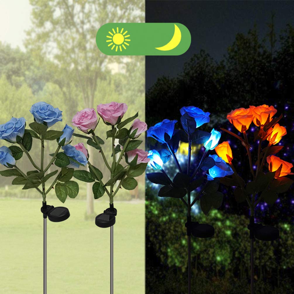 Uonlytech 5 Heads Solar Rose Garden Lights - Waterproof Outdoor Solar Flower Lights for Lawn, Pathway, Yard Decoration - Romantic Night Light for Garden, Patio, Wedding & Landscape Lighting