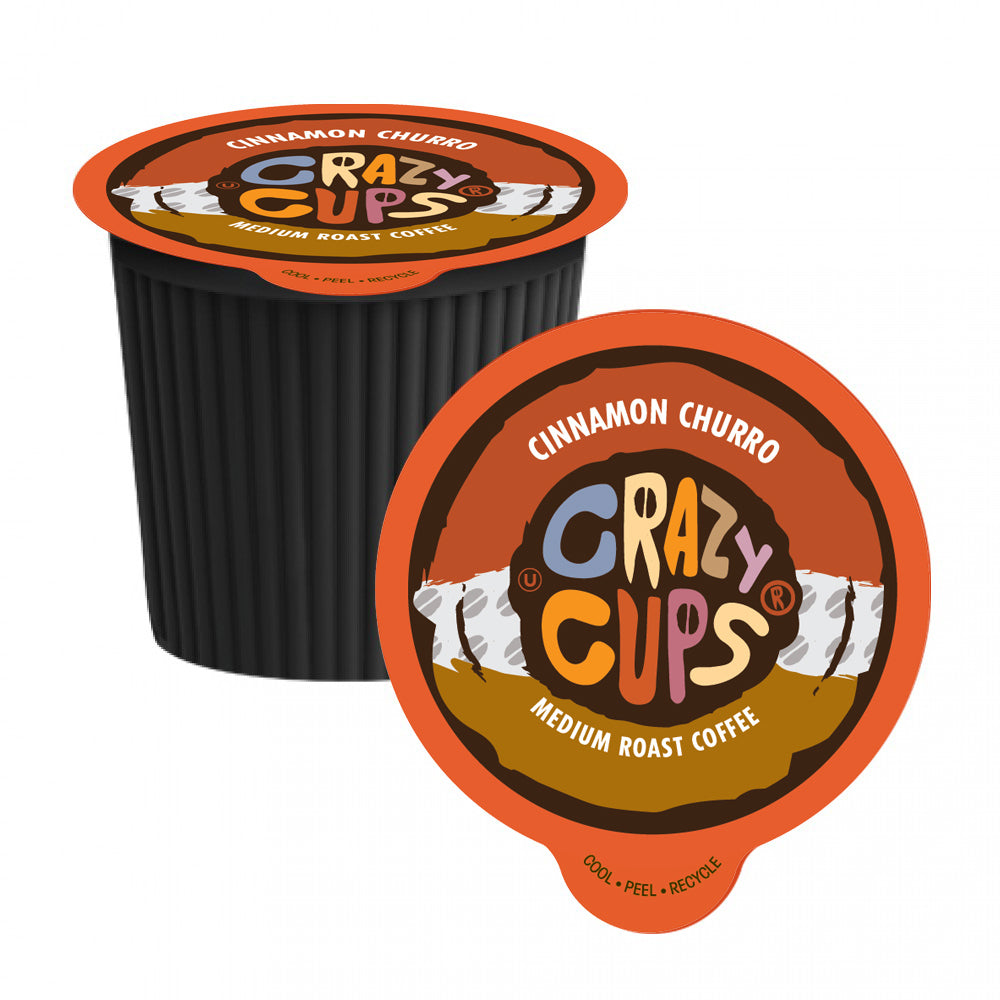 Crazy Cups Cinnamon Churro Single Serve Coffee Pods - 22 Count Pack - Perfect for Keurig Machines, Office Break Rooms & Home Coffee Stations
