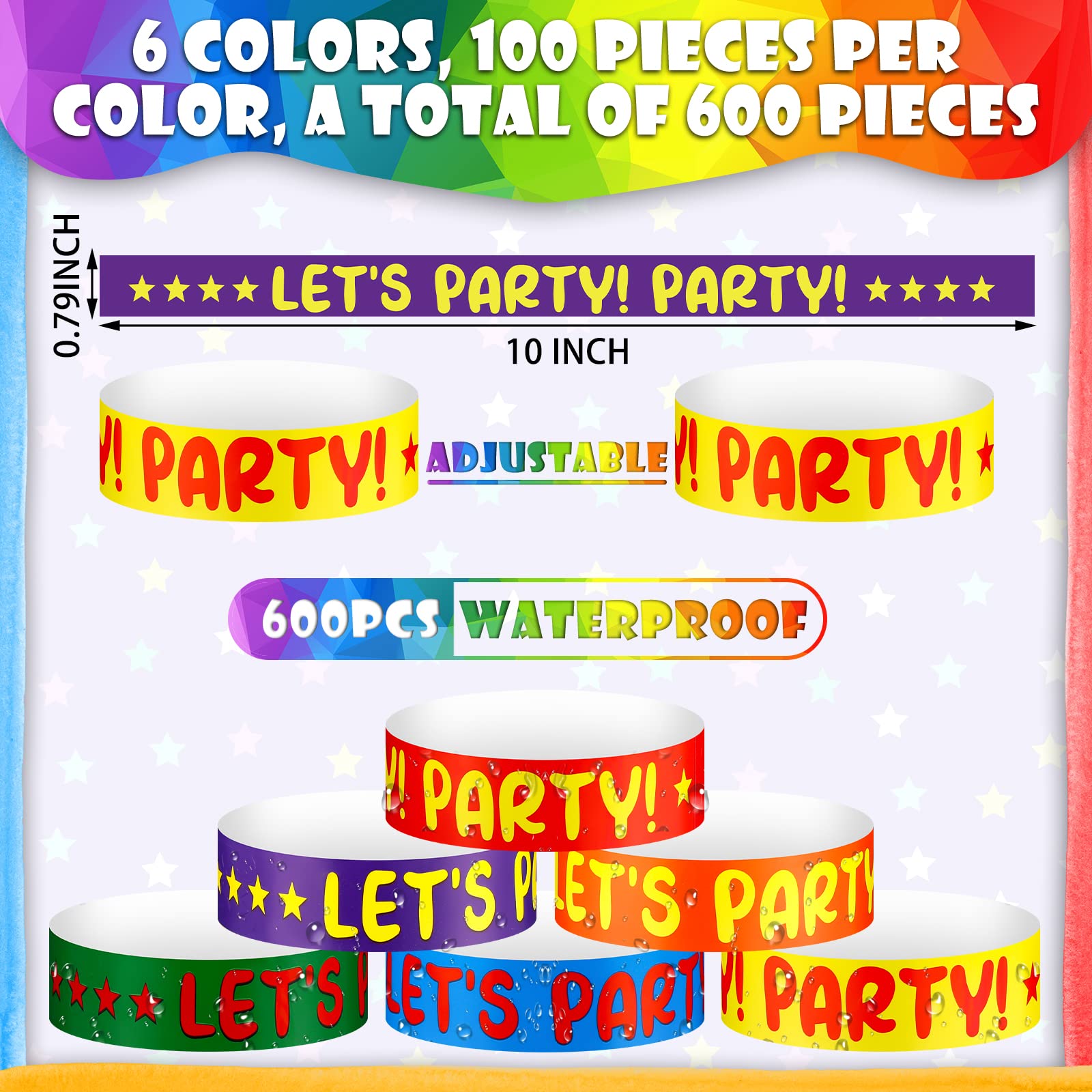 600 Pack Neon Colored Paper Wristbands for Events & Parties - Lightweight, Mixed Colors - Perfect for Concerts, Festivals, Fundraisers & Club Parties