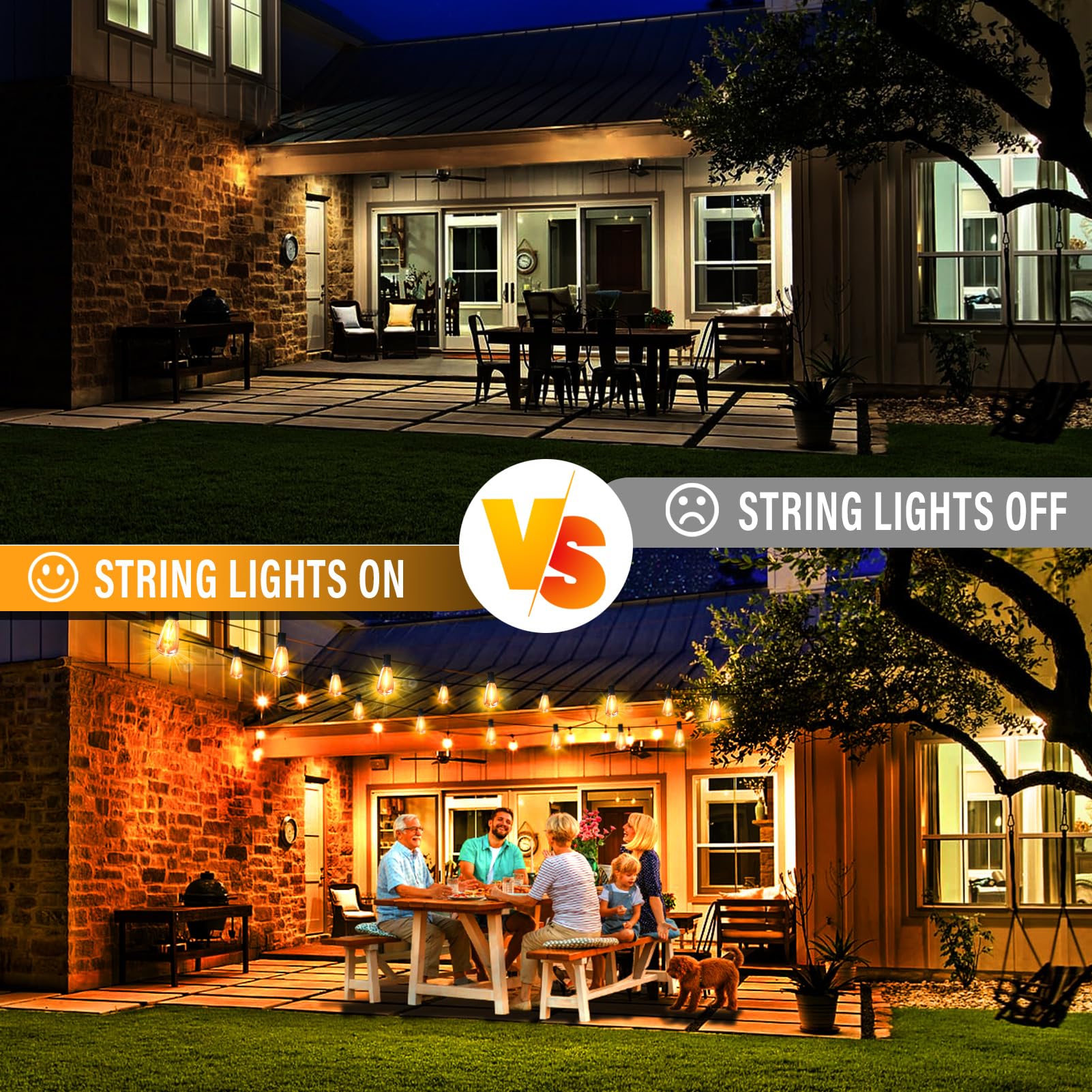 55-LED Shatterproof ST38 Bulbs Outdoor String Lights - 100FT Dimmable Waterproof Hanging Lights with Remote for Patio, Garden, Deck, Backyard & Balcony | Perfect for Parties, Weddings & Outdoor Dining