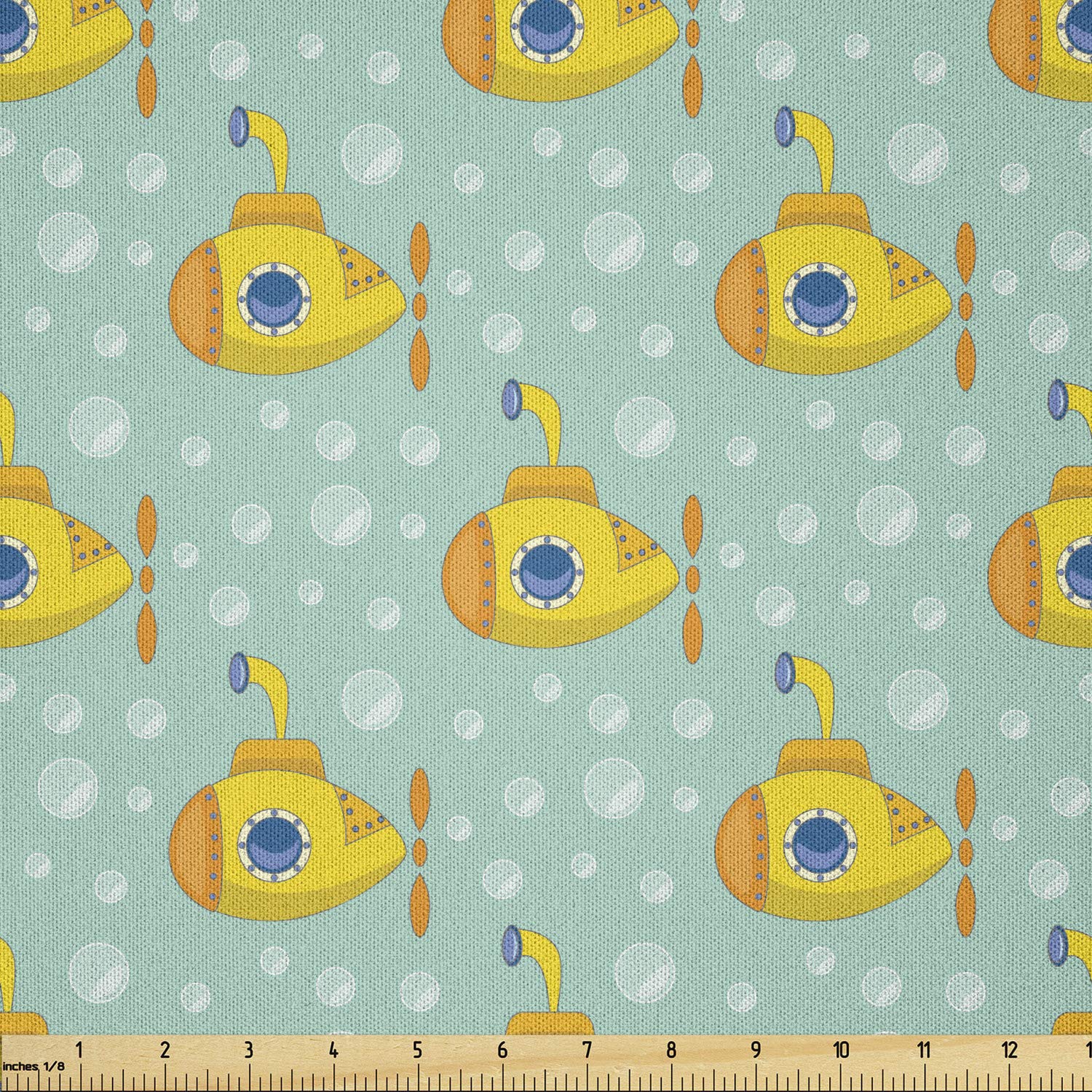 Ambesonne Yellow Submarine Fabric by The Yard - Nautical Submarine & Bubble Design Microfiber Material for DIY Crafts, Upholstery & Home Decor (3 Yards, Seafoam & Earth Yellow) - Perfect for Pillow Covers, Curtains & Quilting Projects
