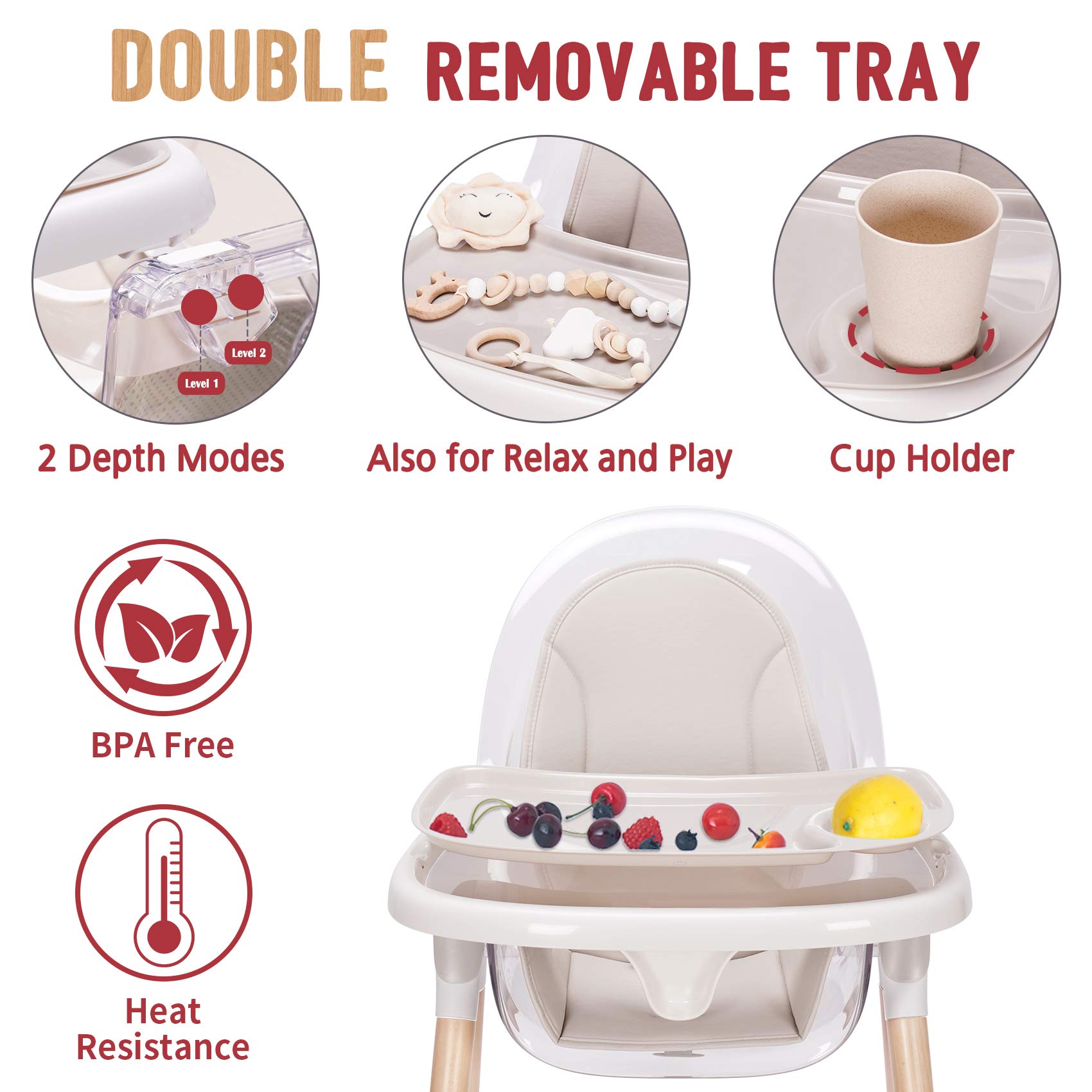 7-in-1 Convertible Wooden High Chair for Babies & Toddlers - Adjustable Rocking Chair with Reclining Seat, Removable Cushion & Double Tray | Easy to Clean Compact Design | Perfect for Feeding, Playtime & Family Bonding