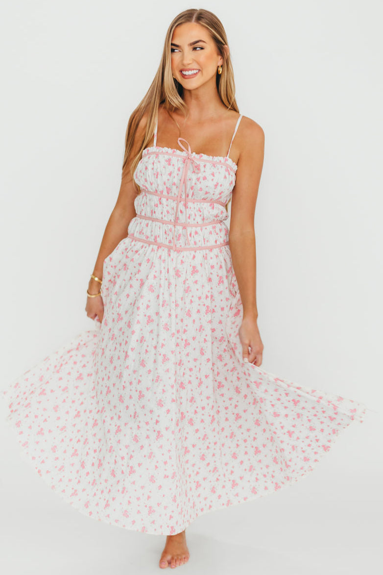Vanessa Floral Print Midi Dress for Women - Elegant Pink Summer Dress for Casual Wear, Parties & Date Nights