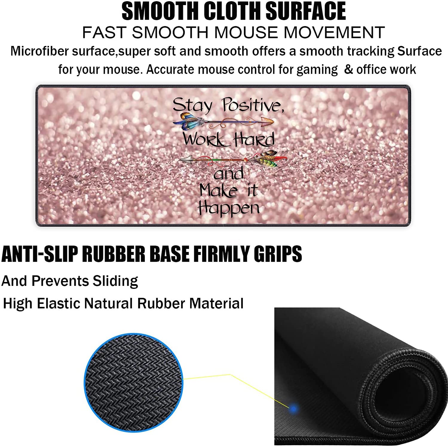 Large Extended Gaming Mouse Pad with Non-Slip Rubber Base - XXL Keyboard & Mouse Mat for PC, Laptop, Office & Study | Includes Bonus Cup Coaster | Rose Gold Design | Perfect for Gamers, Work & Home Office Setup
