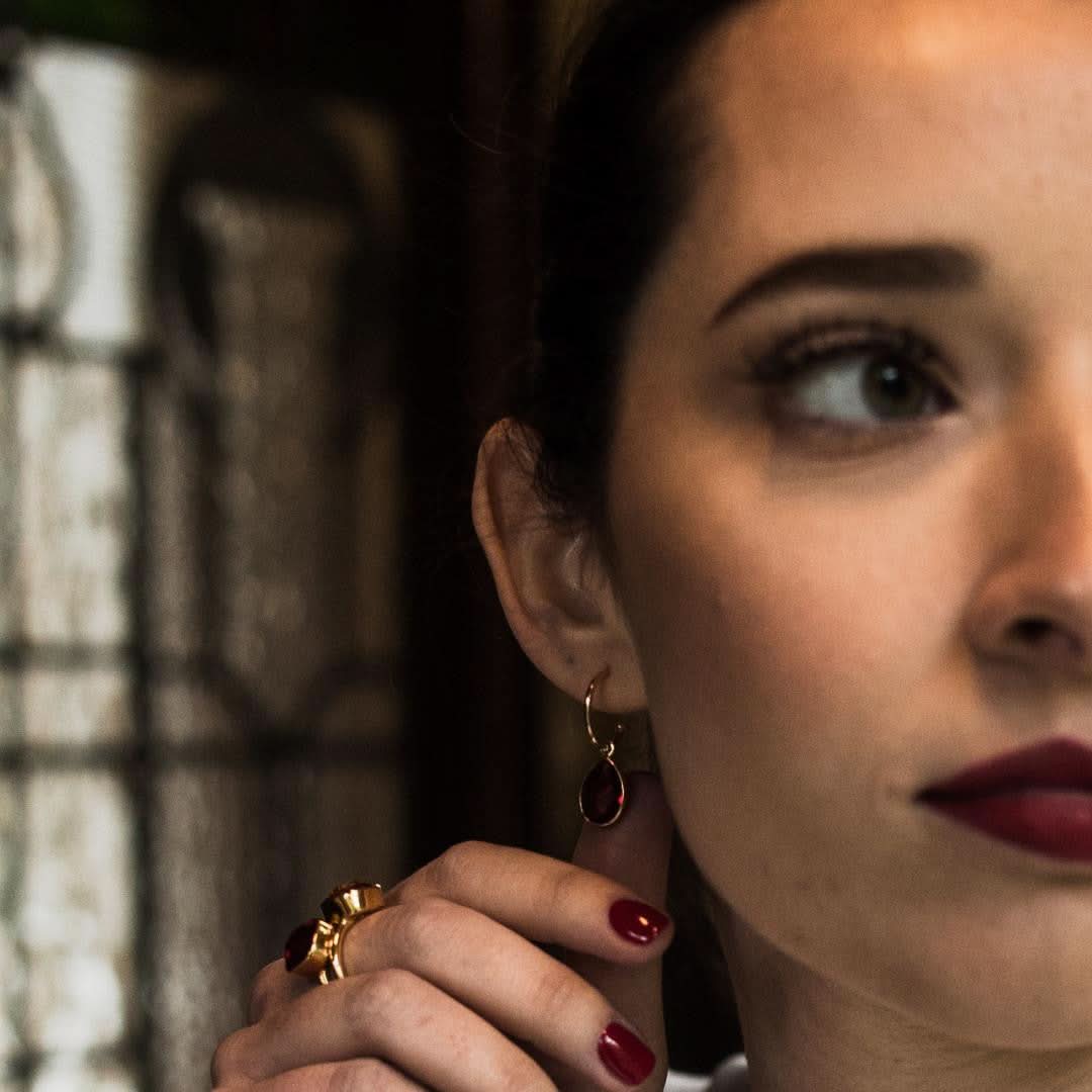 Gorgeous Garnet Drop Hoop Earrings in Sterling Silver - January Birthstone Jewelry for Women | Perfect Gift for Birthday, Anniversary & Special Occasions