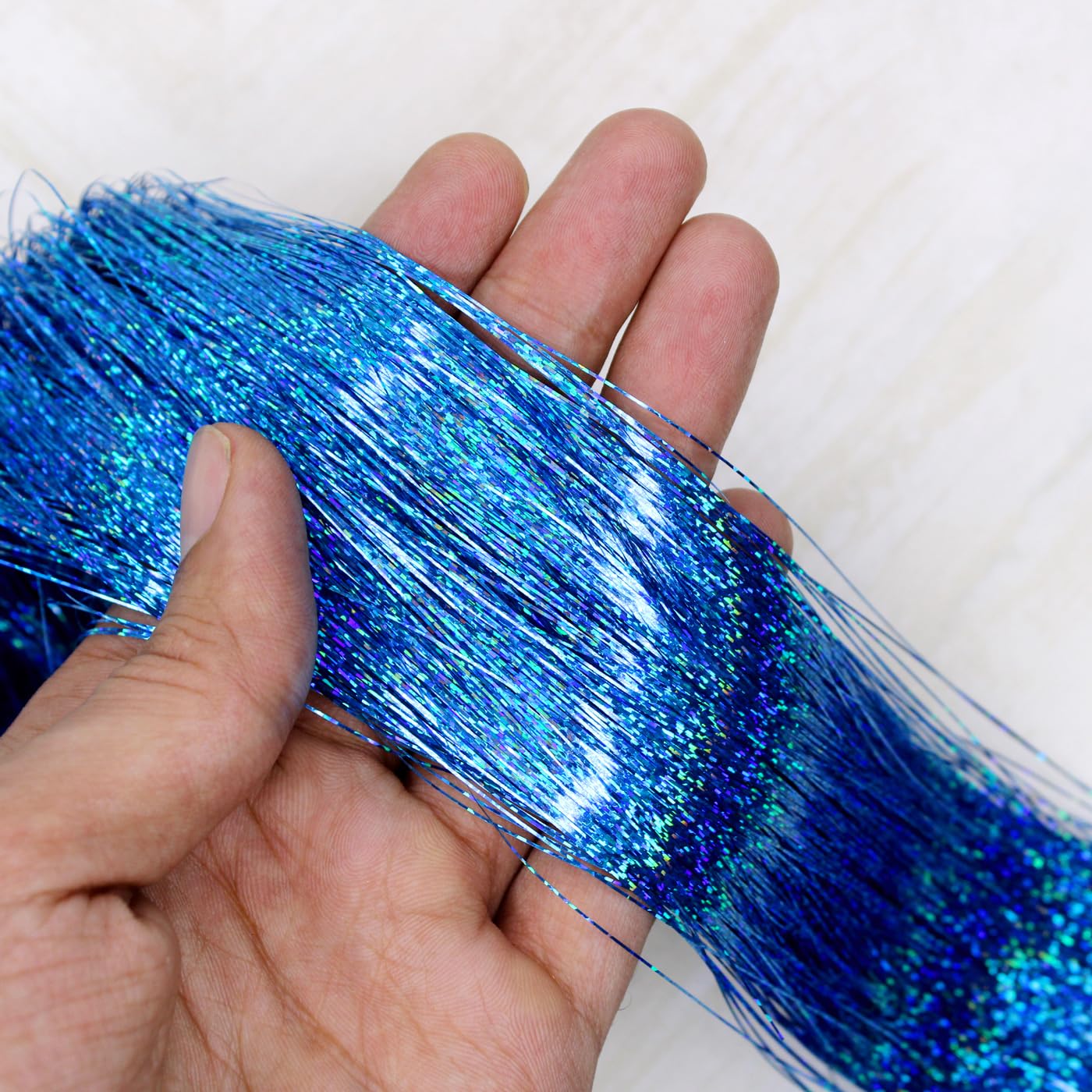 Kabello Glitter Tinsel Hair Extensions for Women & Girls - Sparkling Shiny Fairy Hair Accessories for Christmas & New Year (Blue) | Perfect for Parties, Cosplay & Festive Celebrations
