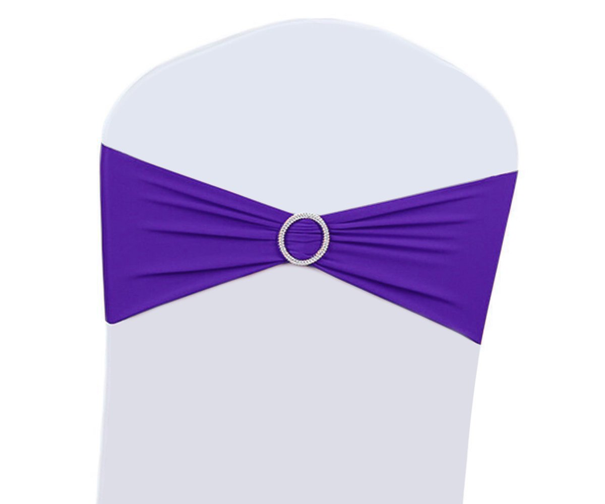 100PCS Purple Stretch Chair Bows & Sashes - Elegant Wedding Chair Decorations for Ceremony, Reception, Banquet - Spandex Chair Covers Slipcovers - Perfect for Bridal Showers, Baby Showers & Party Decor