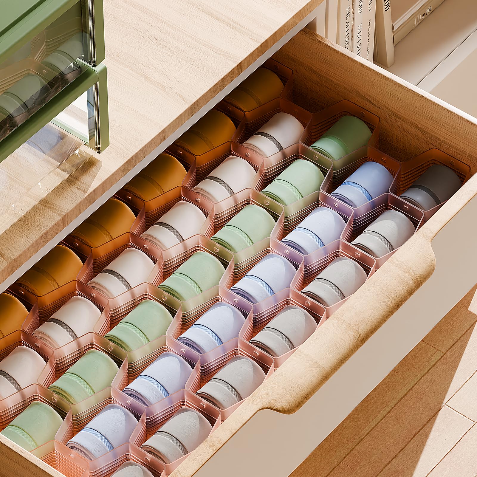 Adjustable Honeycomb Drawer Organizer for Underwear, Belts, Scarves & Socks - Pink (4-Piece Set) - Perfect for Closet, Dresser & Bedroom Storage Organization