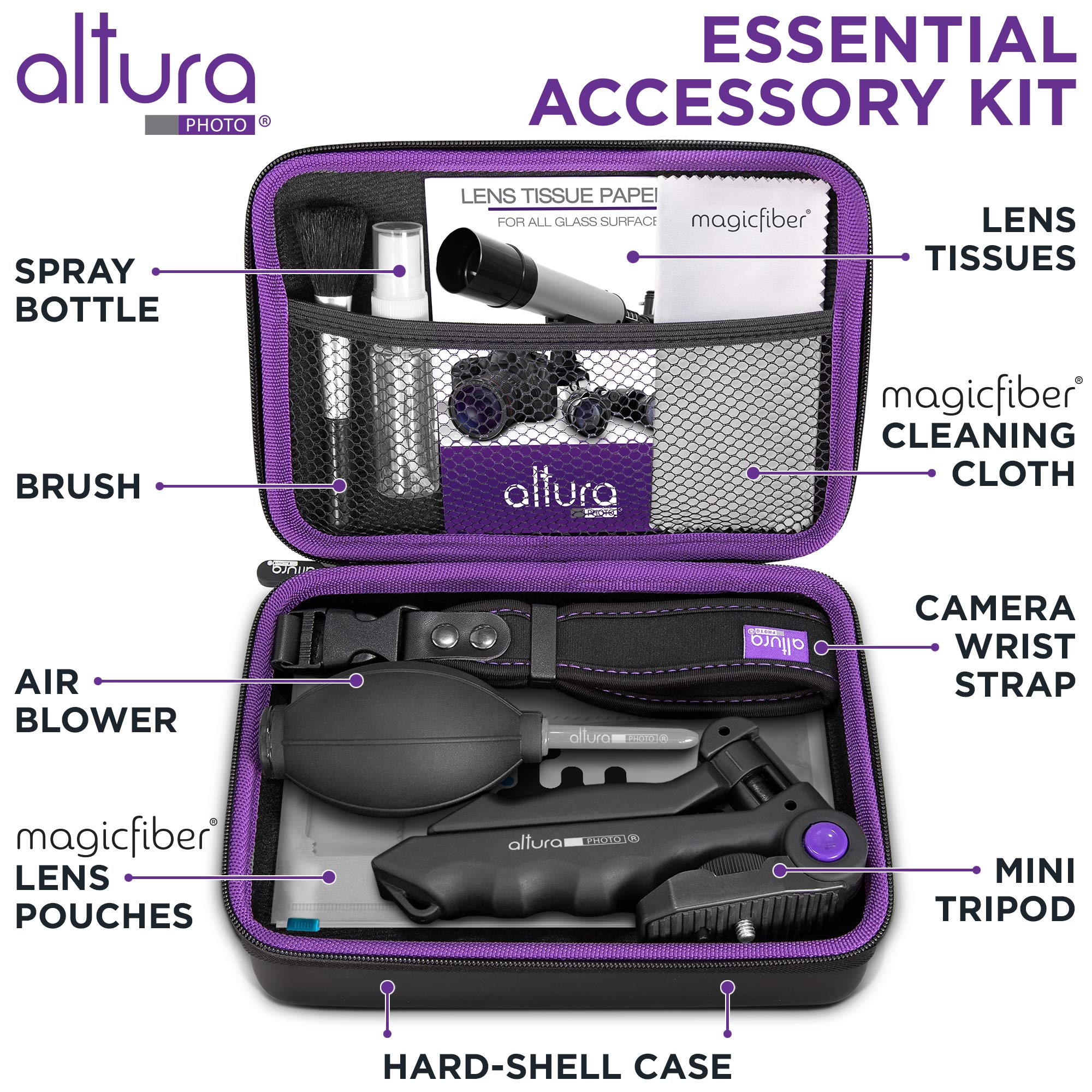 Altura Photo Camera Accessories Bundle for Canon Nikon Sony DSLR & Mirrorless Cameras - Professional Photography Kit with Small Tripod, Wrist Strap & Lens Cleaning Set - Perfect for Travel, Vlogging & Outdoor Shooting