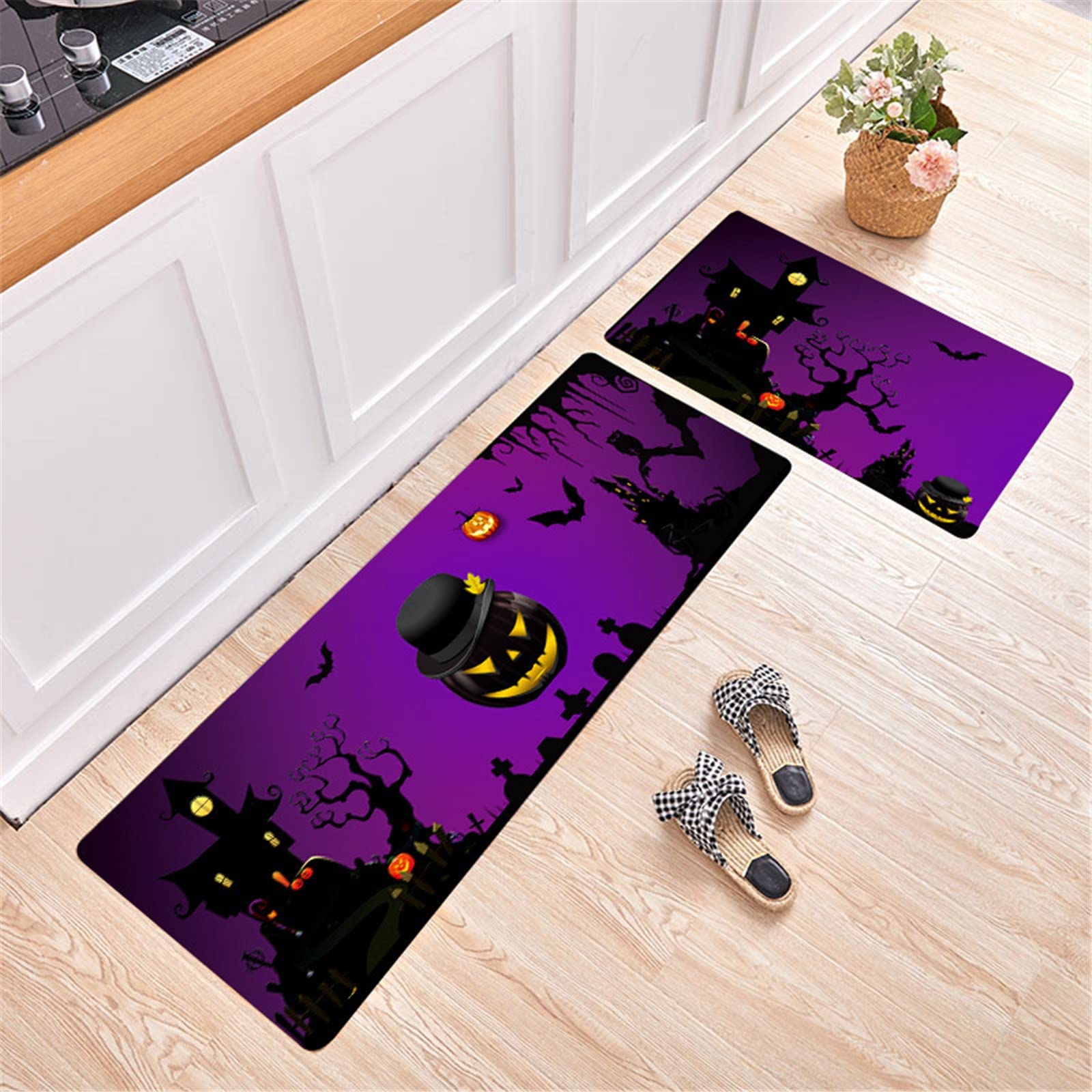 Halloween Kitchen Mats Set of 2 - Non-Slip Holiday Fall Rugs (48