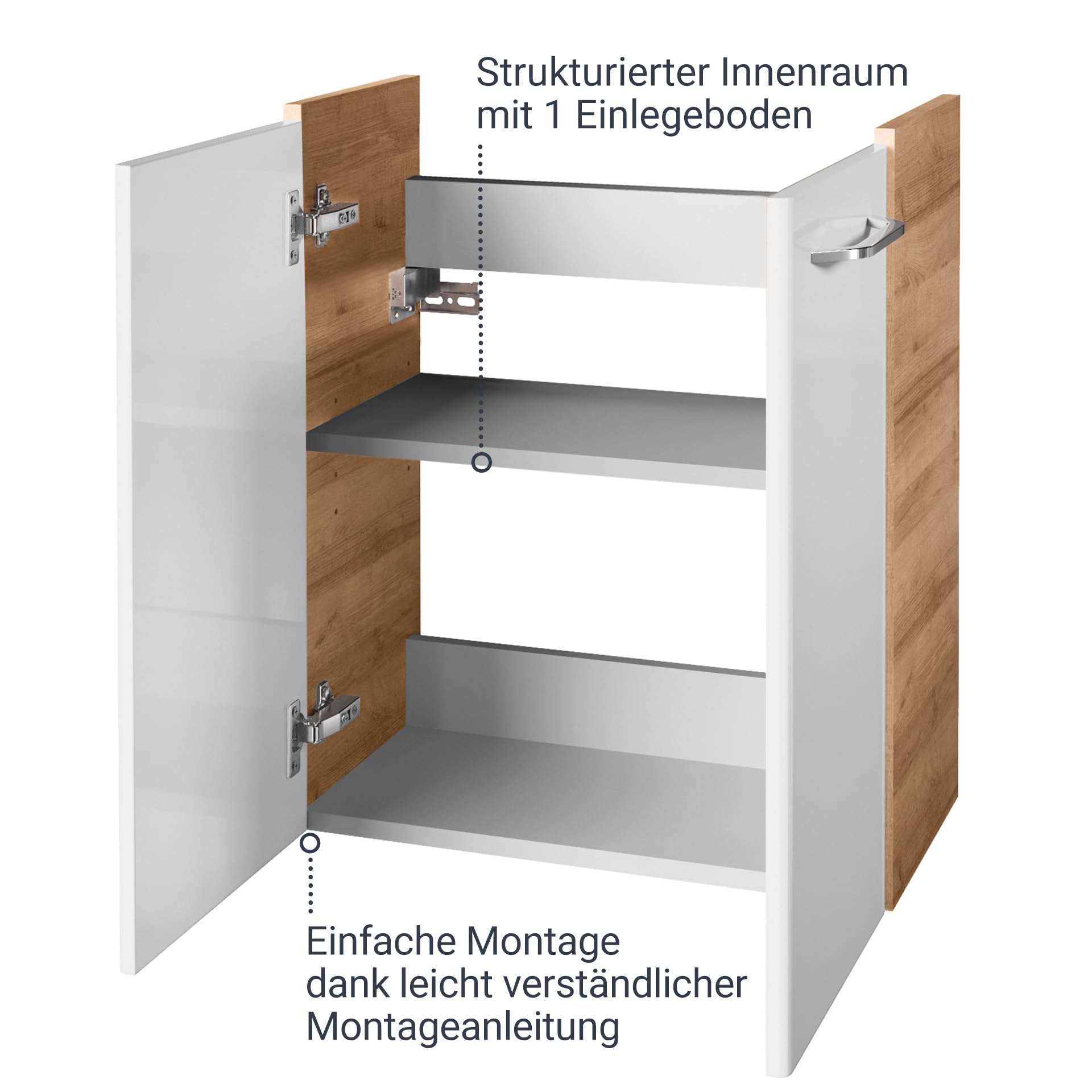 Milano Mini Vanity Unit with Soft-Close Doors - Light Brown Bathroom Cabinet with White Front - 20.5