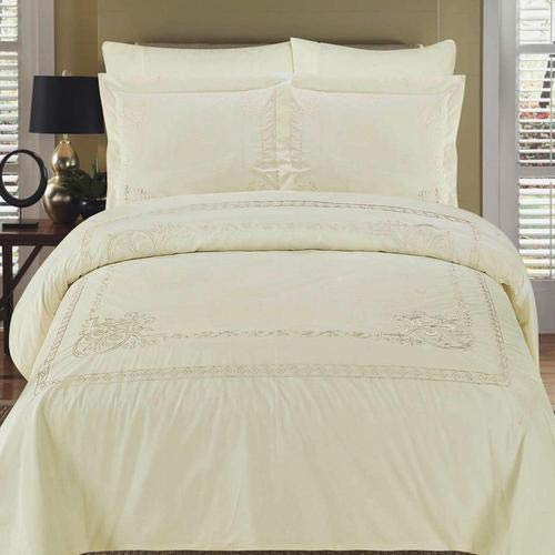 Luxury Embroidered Duvet Cover Set King Size - 100% Cotton Athena Design with Ivory Embroidery for Bedroom Decor | Elegant & Soft Comforter Cover for Master Bedroom or Guest Room